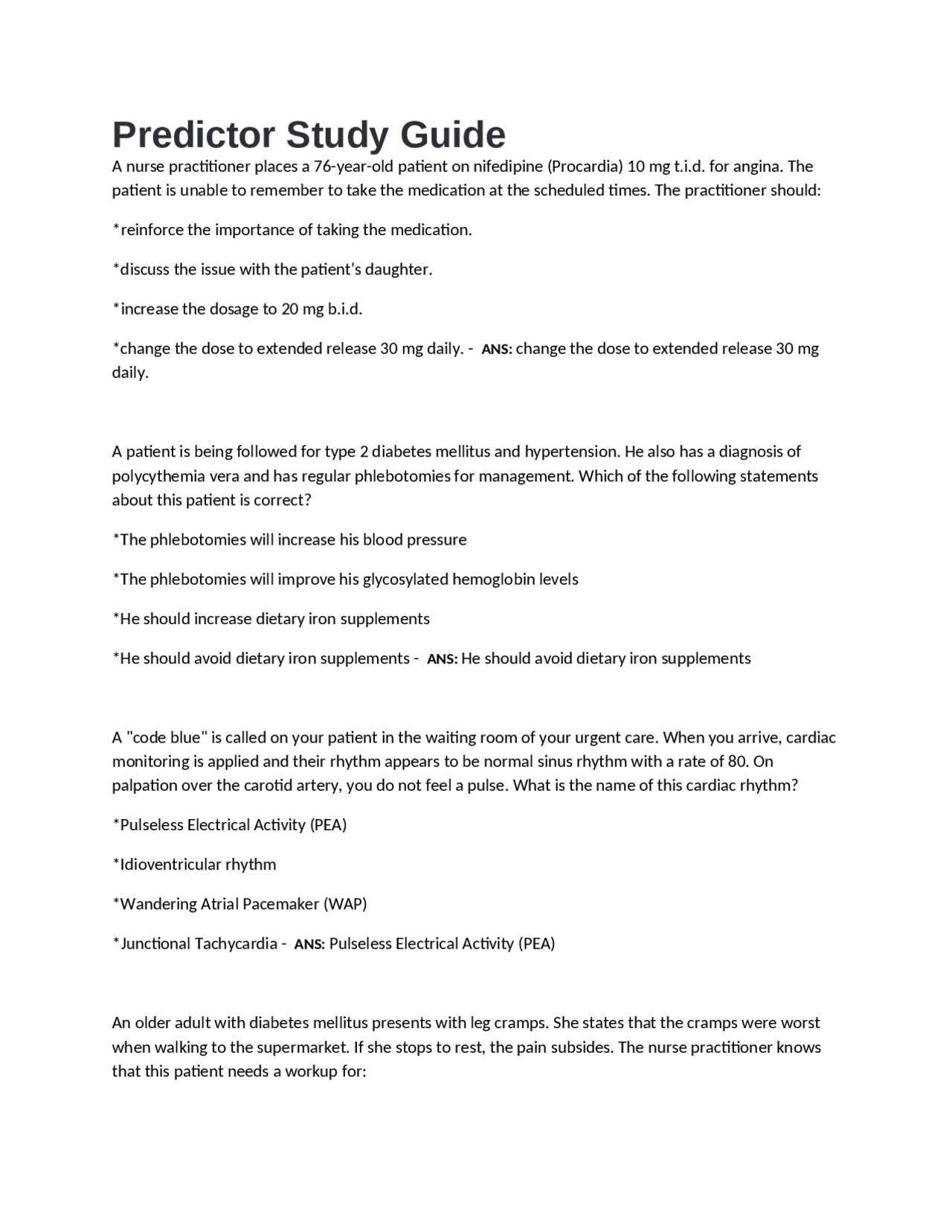 Predictor Study Guide: Medical Scenarios and Multiple Choice Questions ...