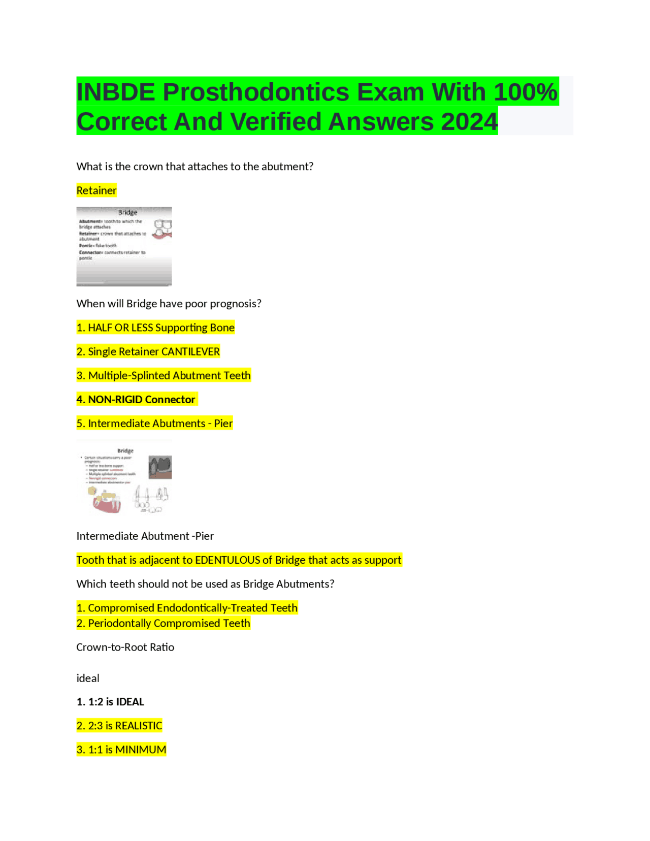 Prosthodontics Exam Questions and Answers: INBDE 2024 | Exams Advanced ...