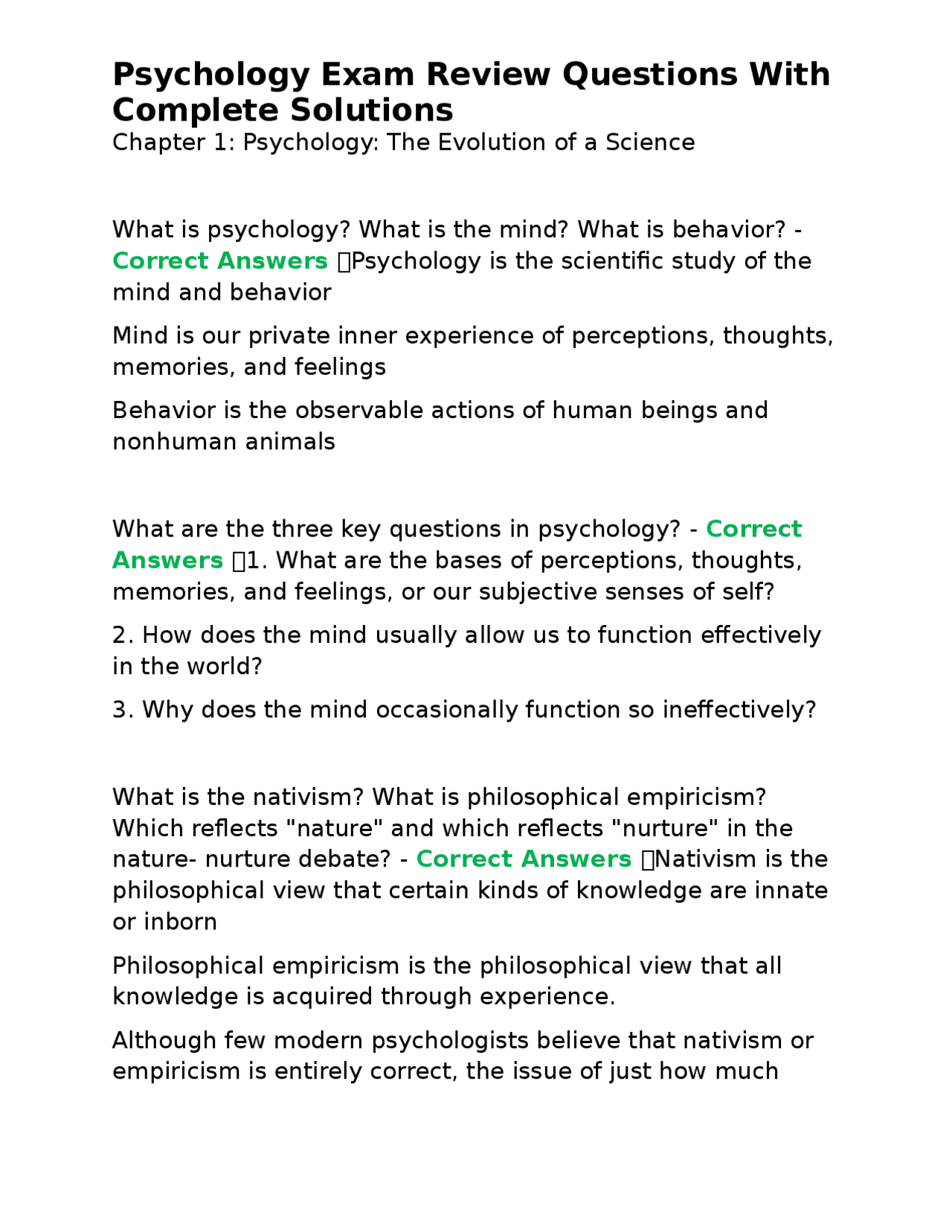 Psychology Exam Review: Chapter 1 - Evolution of the Science | Exams ...