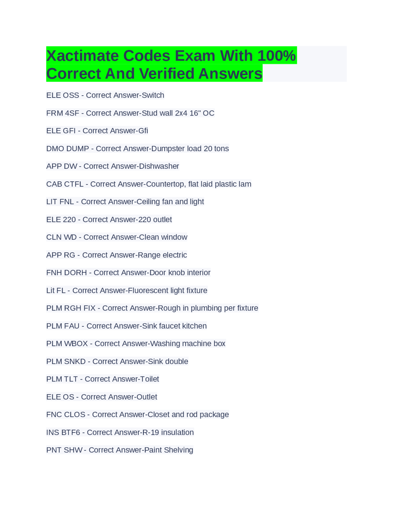 Xactimate Codes Exam: Practice Questions and Answers | Exams Advanced ...