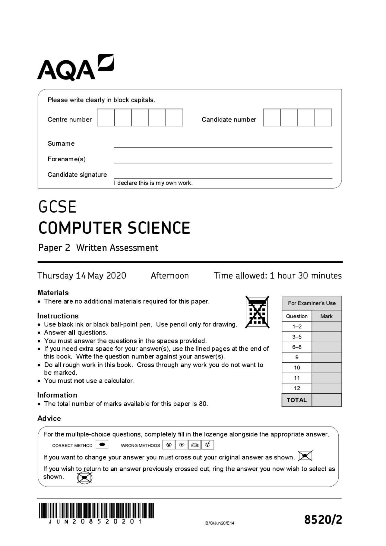 GCSE Computer Science Paper 2 Written Assessment: Exam Paper | Schemes ...