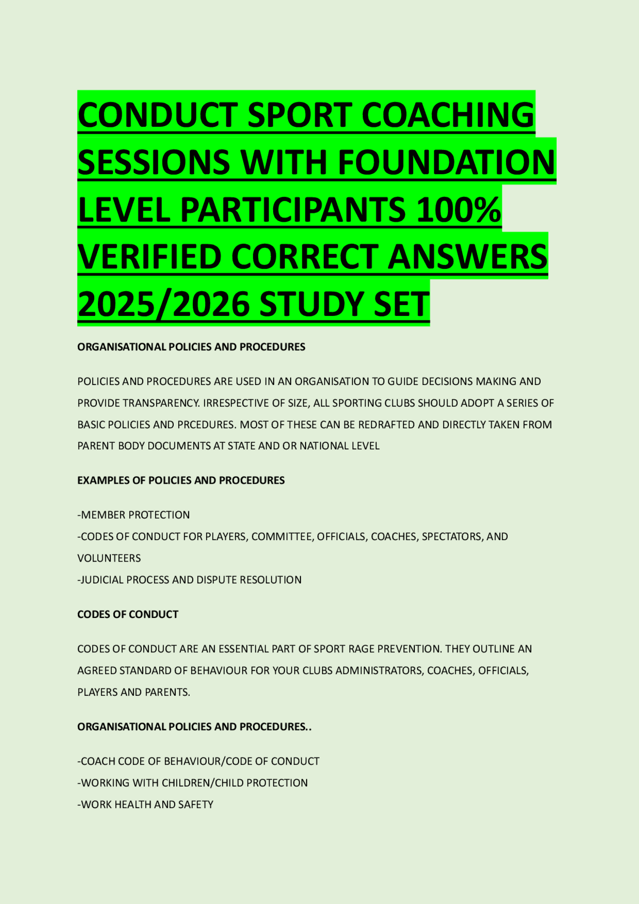 CONDUCT SPORT COACHING SESSIONS WITH FOUNDATION LEVEL PARTICIPANTS 100% ...