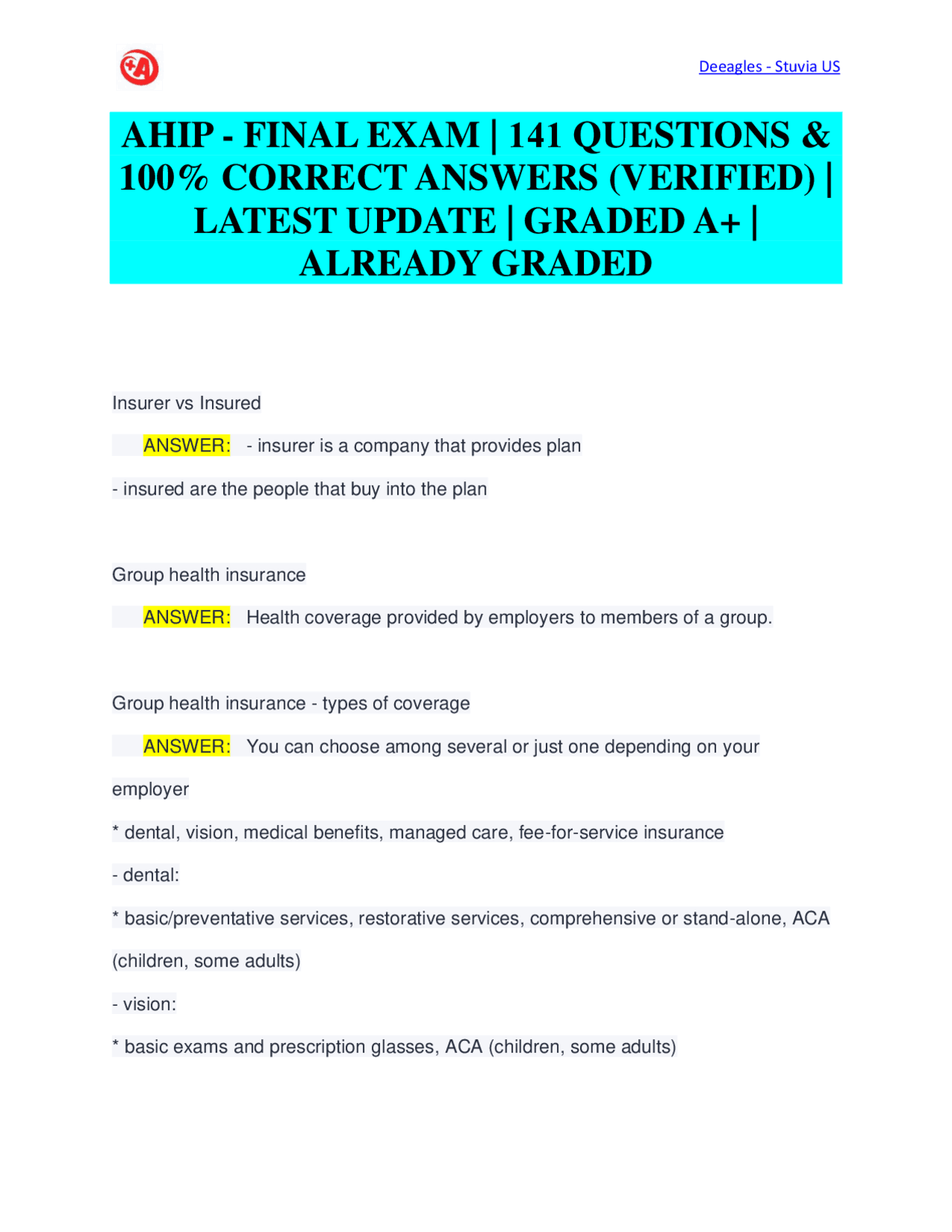 AHIP Final Exam Study Guide: Key Concepts and Answers | Exams Community ...