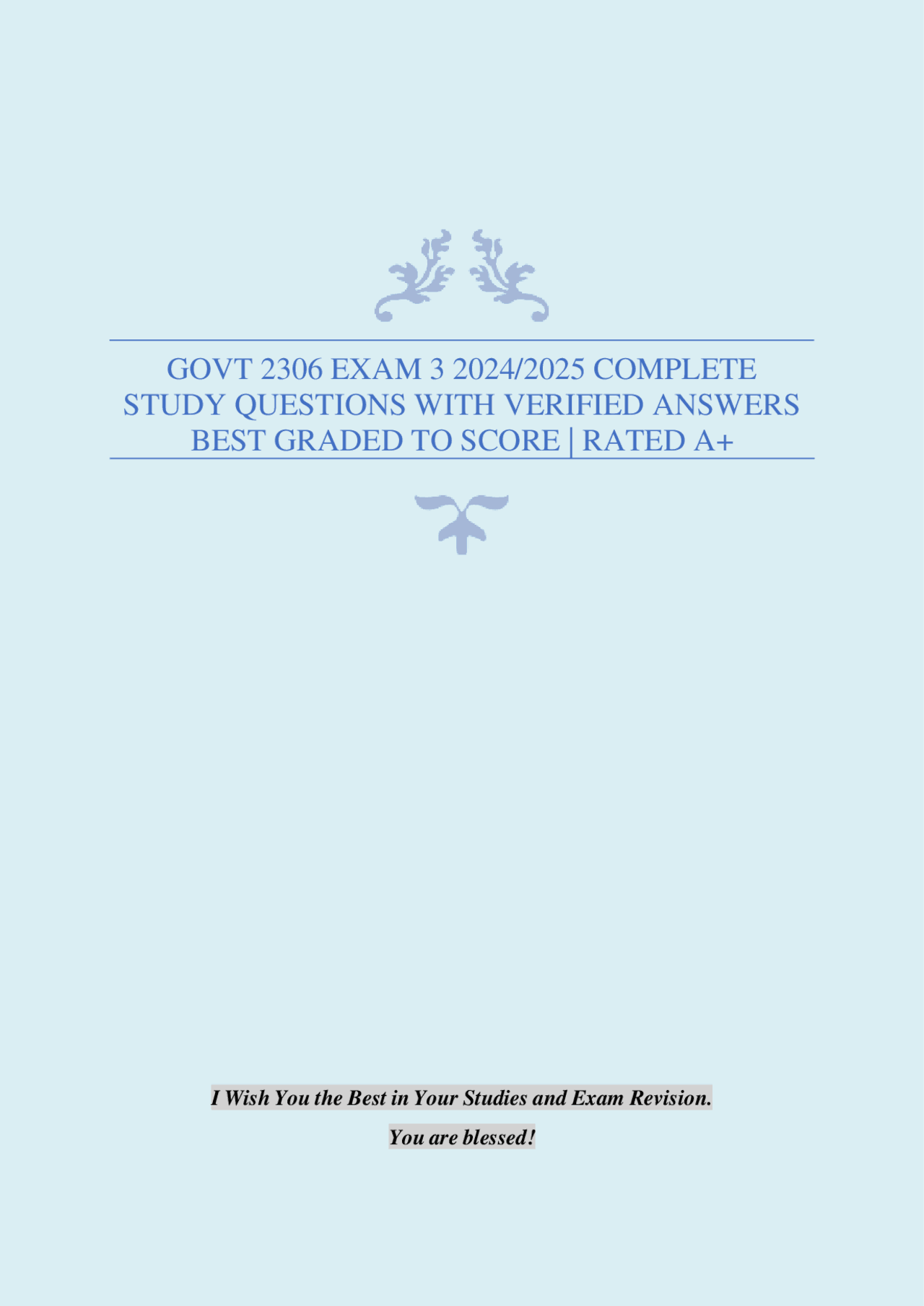 GOVT 2306 Exam 3 Study Questions with Verified Answers - Prof. Rossy | Exams Local Government ...