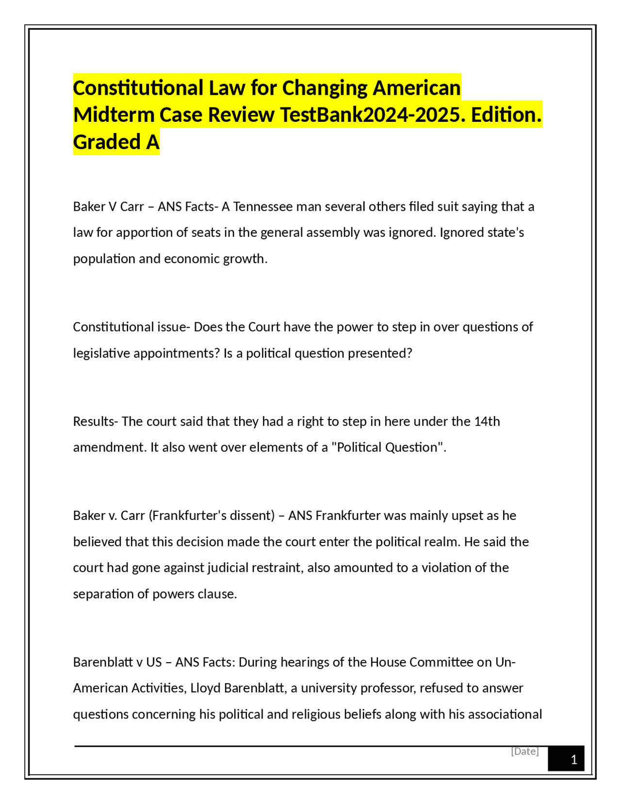 Constitutional Law for Changing American Midterm Case Review ...
