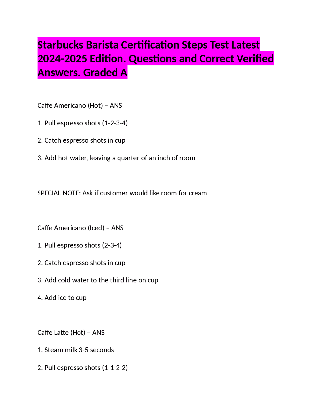 Starbucks Barista Certification Steps Test Latest 2024-2025 Edition ...