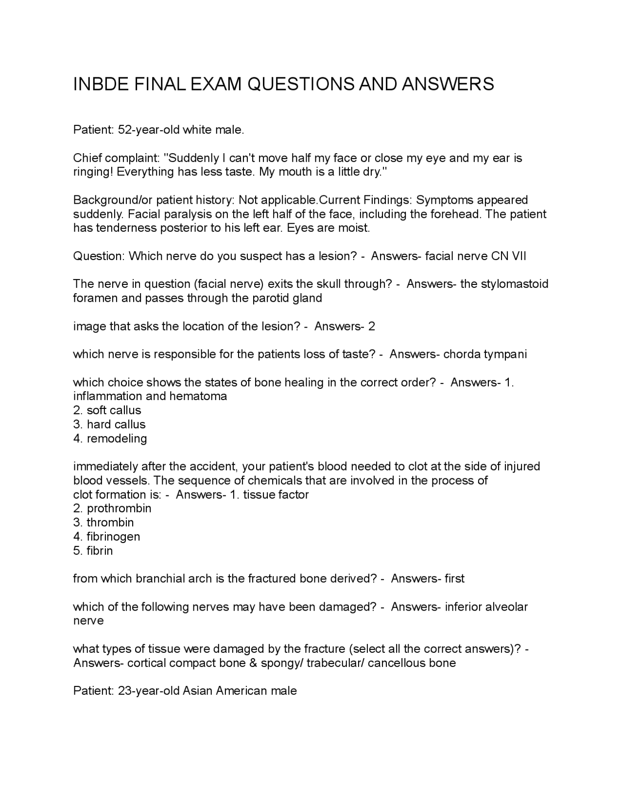 Inbde Study Notes INBDE FINAL EXAM QUESTIONS AND ANSWERS | Exams Social Sciences | Docsity
