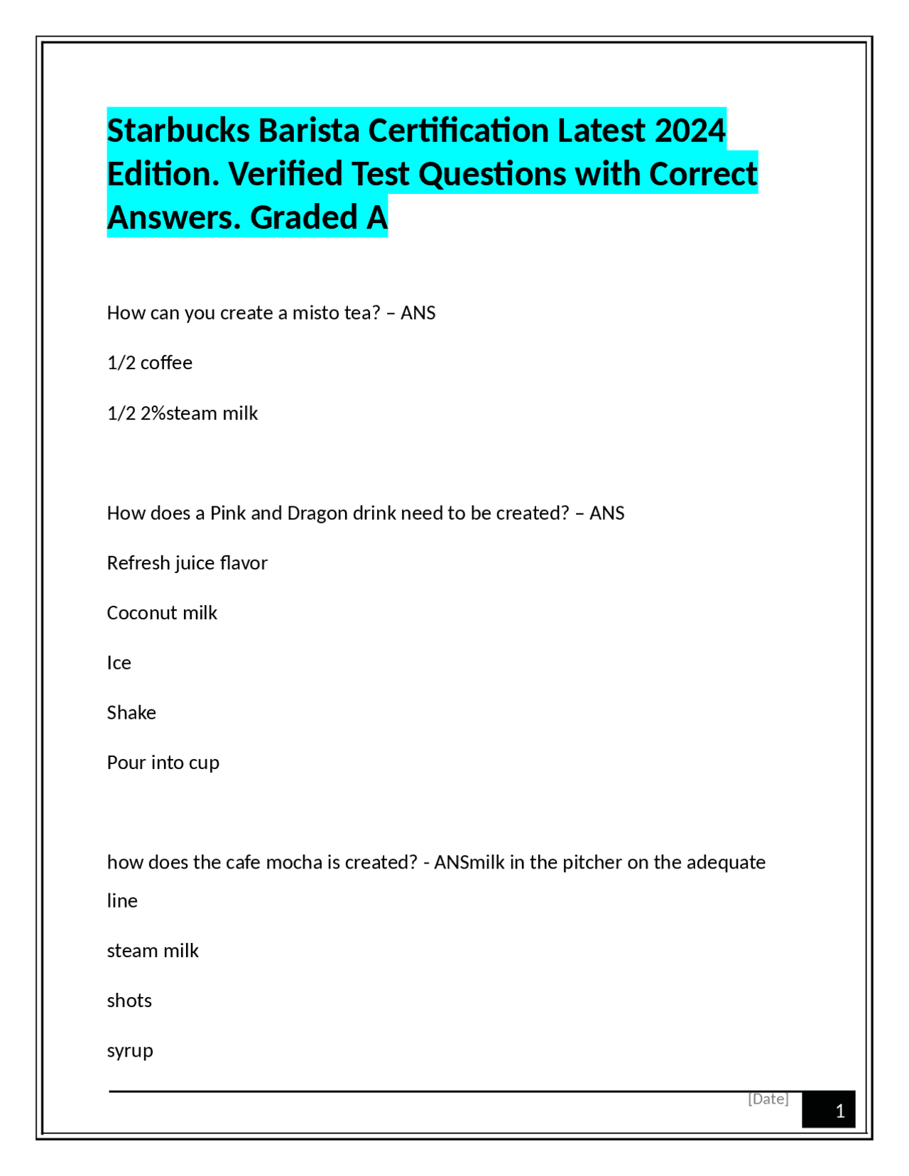 Starbucks Barista Certification Latest 2024 Edition. Verified Test ...