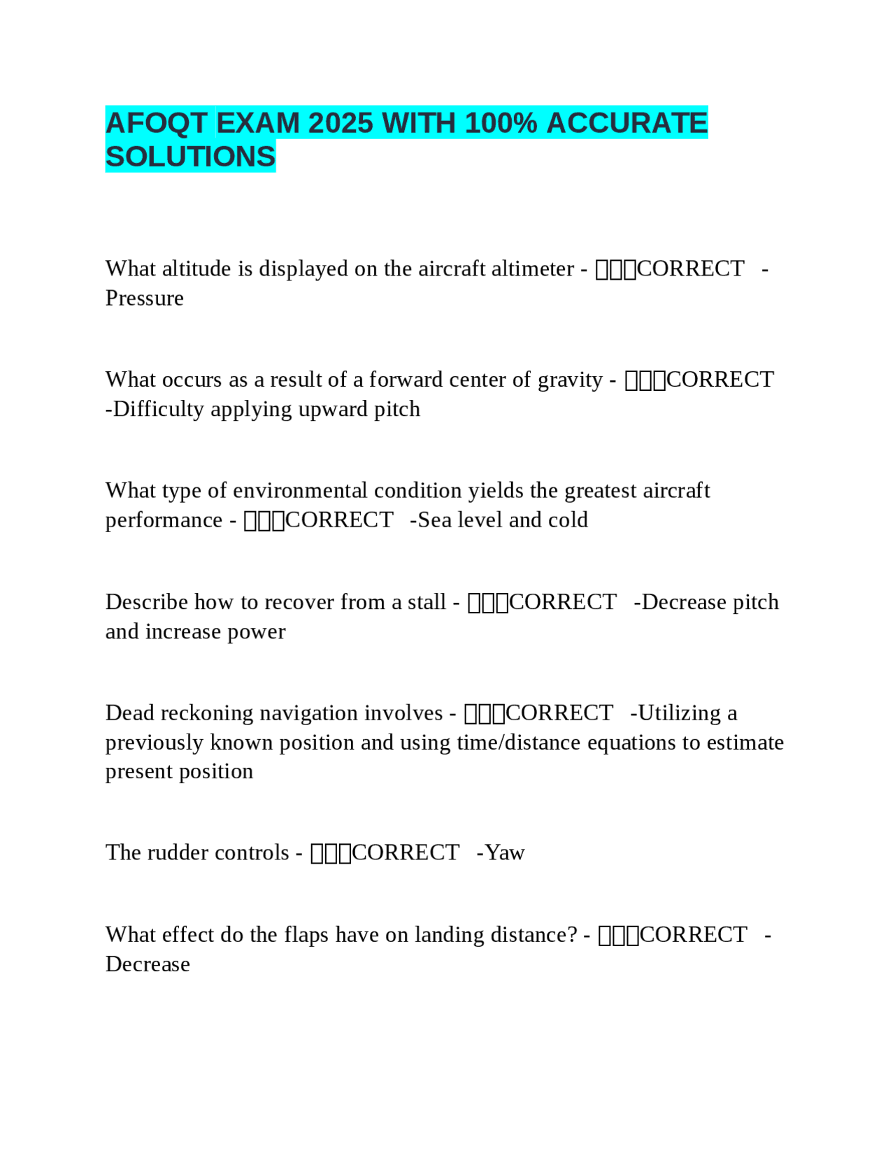 AFOQT EXAM 2025 WITH 100% ACCURATE SOLUTIONS | Exams Nursing | Docsity