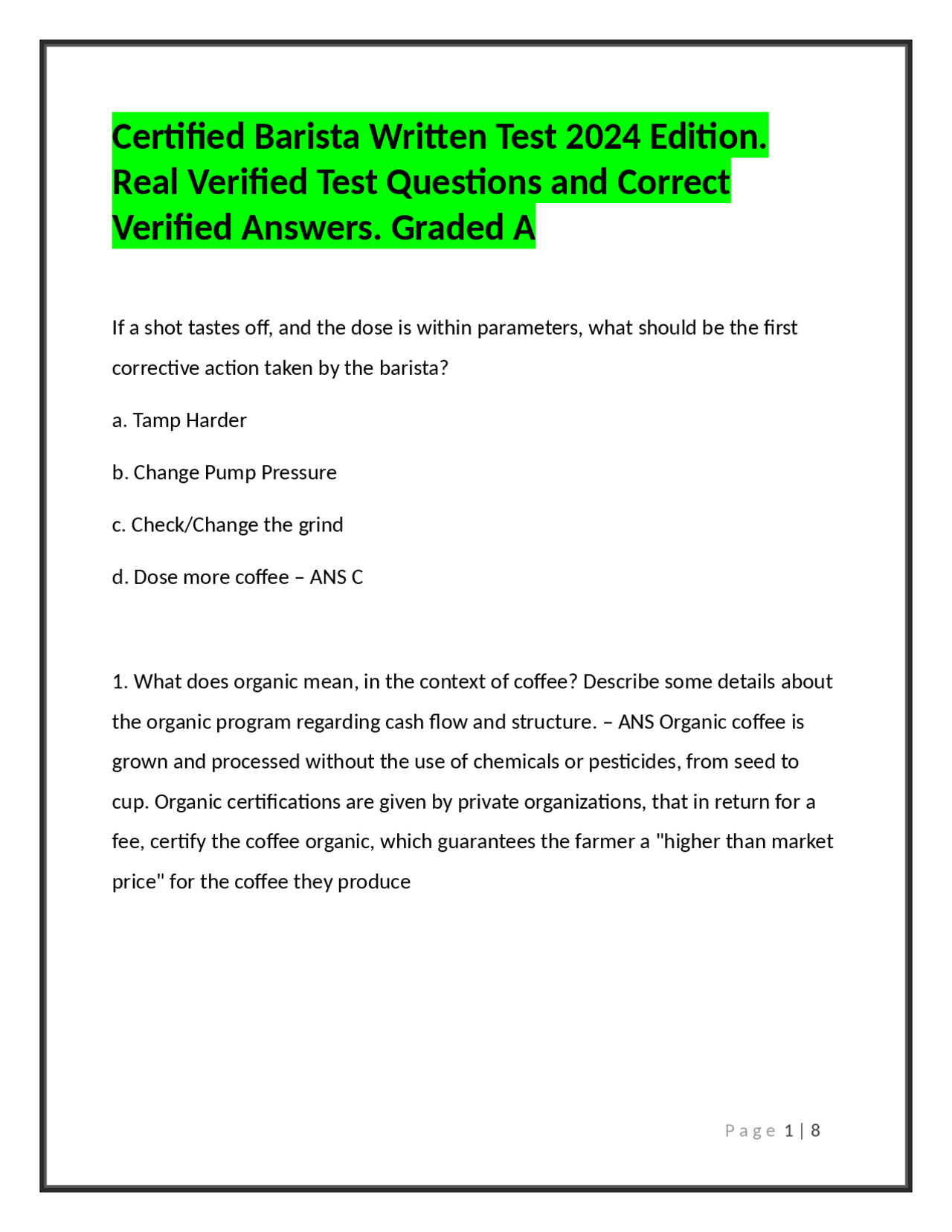 Certified Barista Written Test: Questions and Answers for Coffee Professionals | Exams Food ...