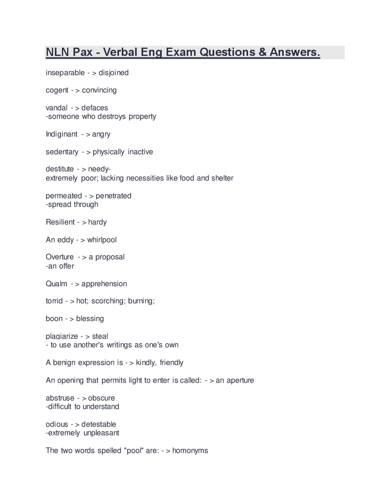 NLN Pax - Verbal English Exam Questions & Answers | Exams Engineering ...