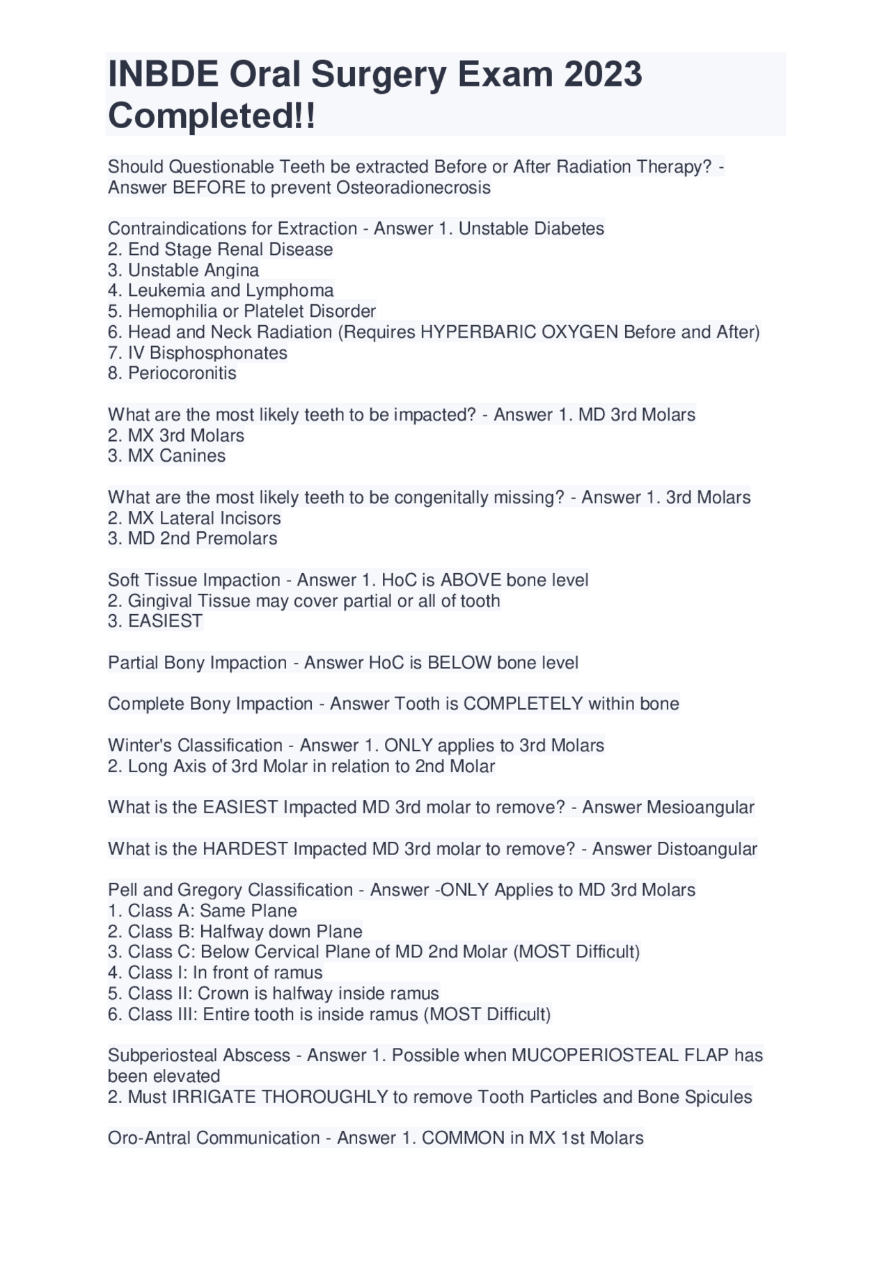 Inbde INBDE Oral Surgery Exam 2023: Questions and Answers | Exams Public ...