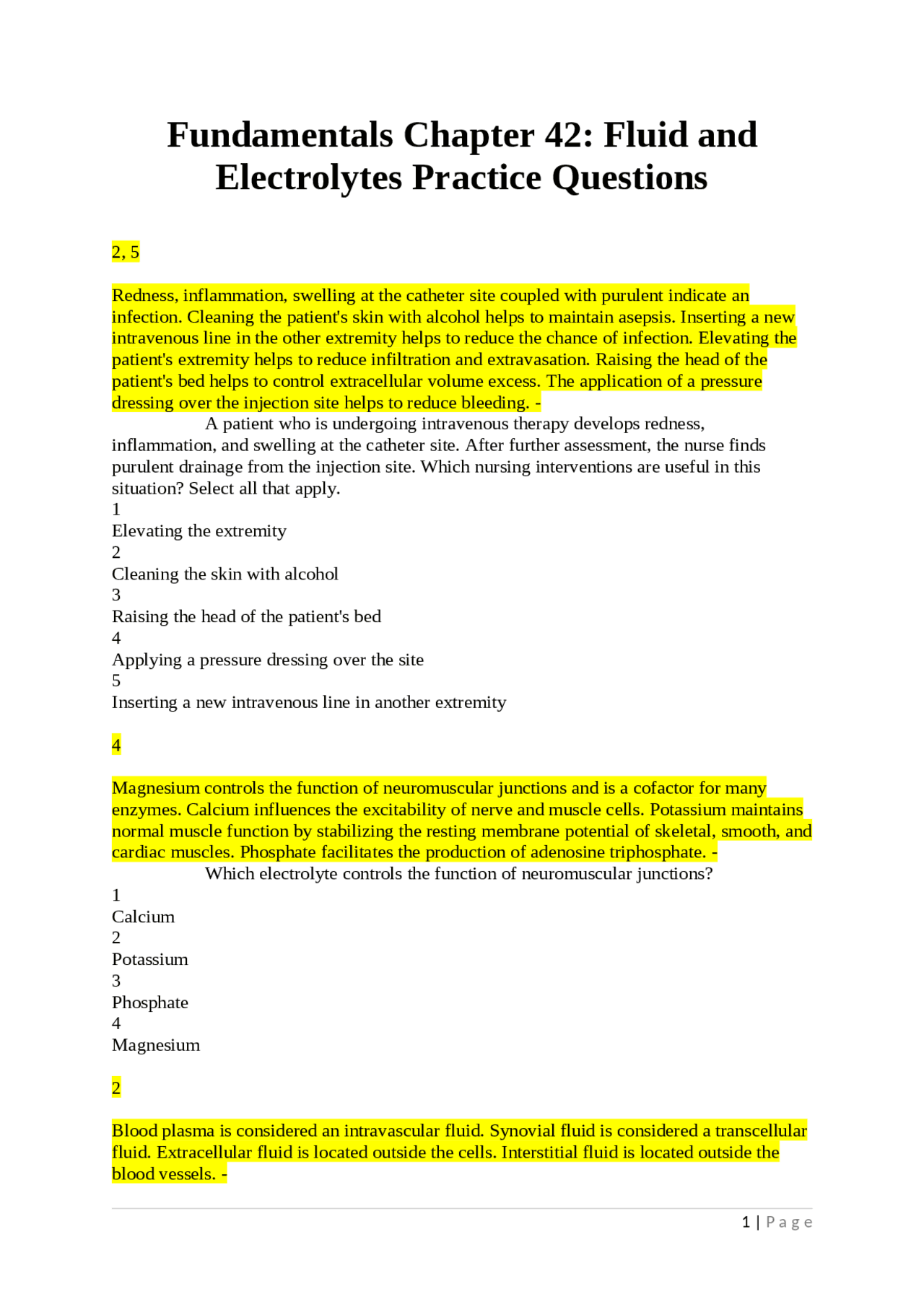 Fundamentals of Fluid and Electrolytes: Practice Questions | Exams ...