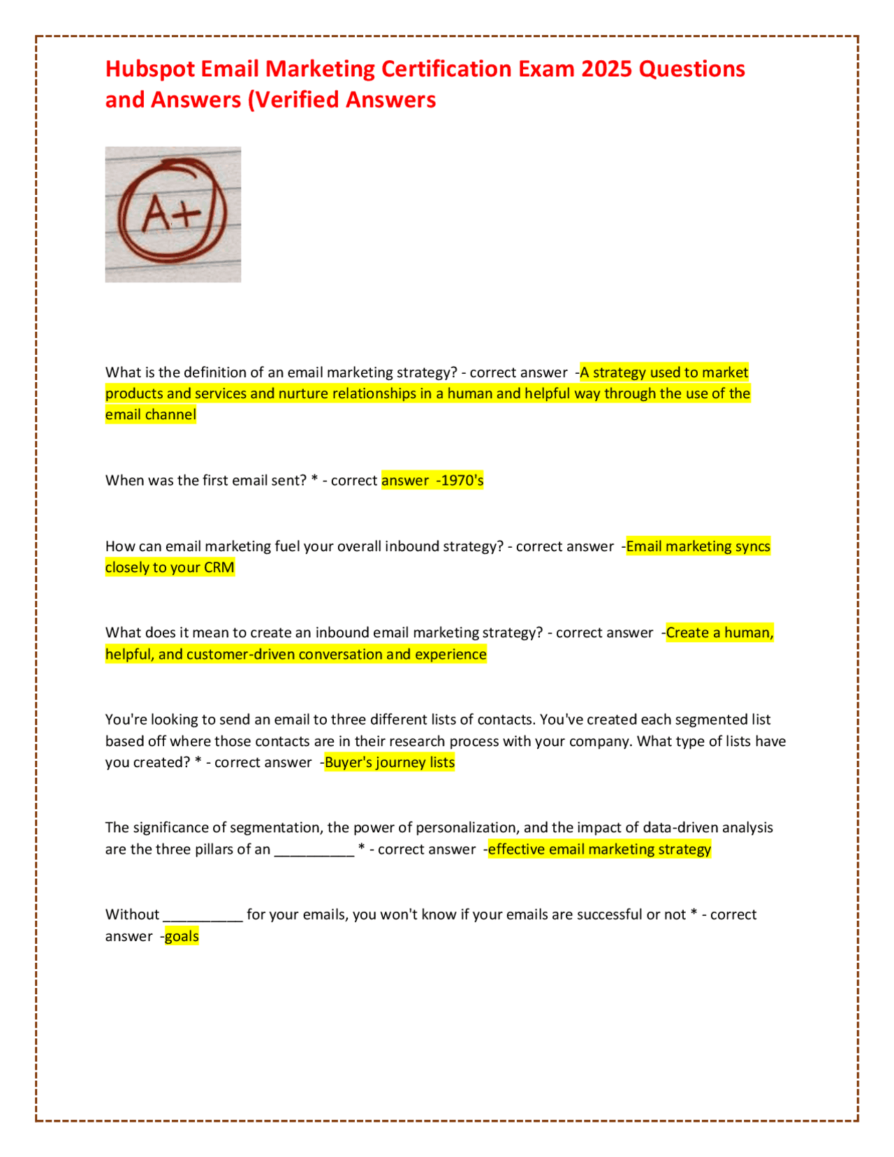 What is the Definition of an Email Marketing Strategy Hubspot Answer: Unlocked