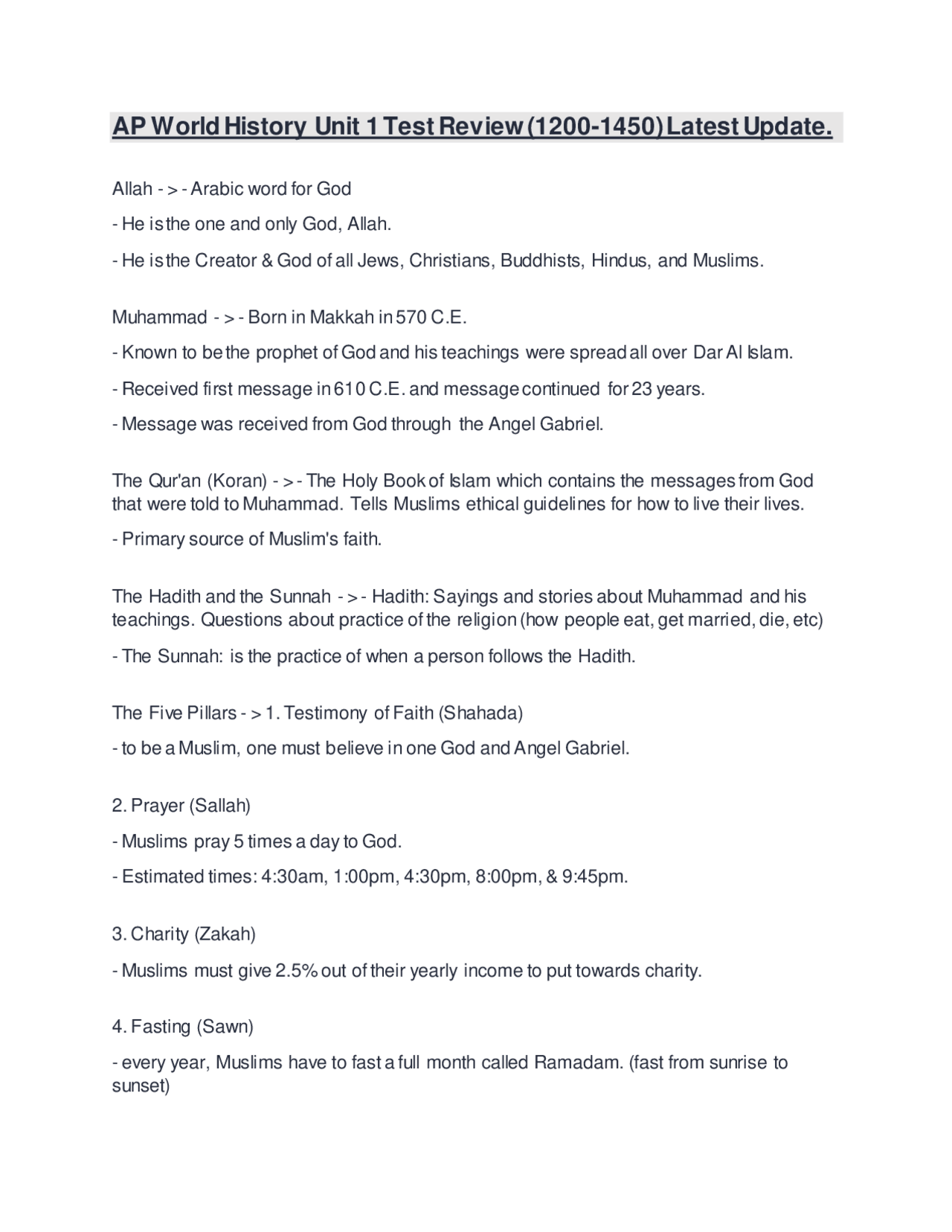 AP World History Unit 1 Test Review (1200-1450) Latest Update. | Exams ...