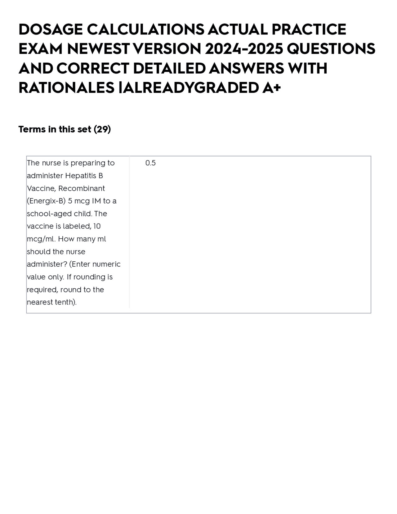 Dosage Calculations: Actual Practice Exam Questions and Answers | Exams ...