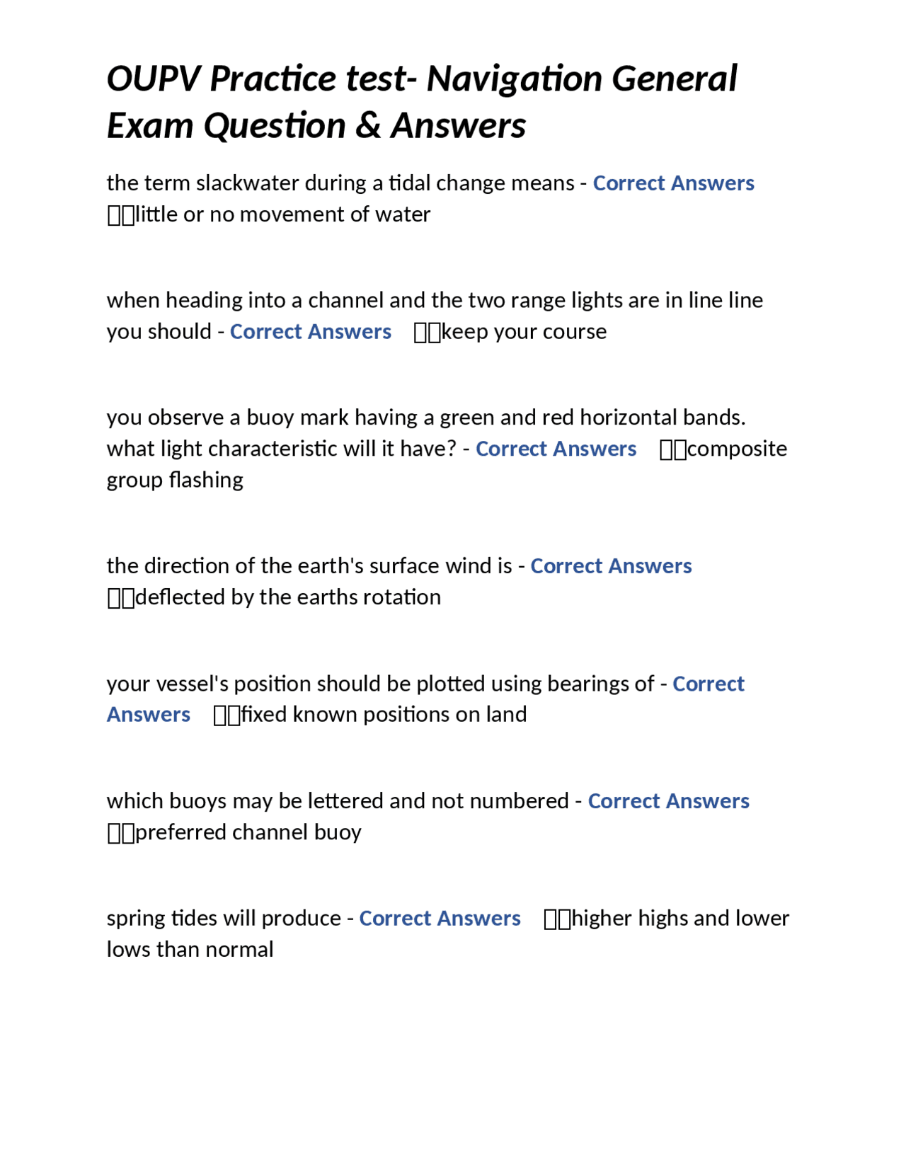 OUPV Practice Test - Navigation General: Exam Questions and Answers | Exams  Nursing | Docsity