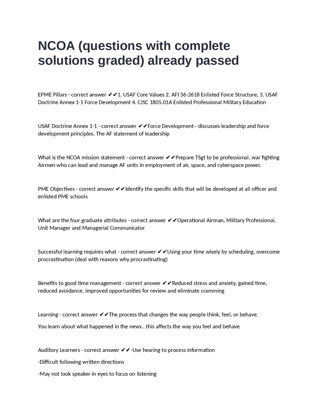 NCOA(questions with complete solutions graded) already passed | Exams ...