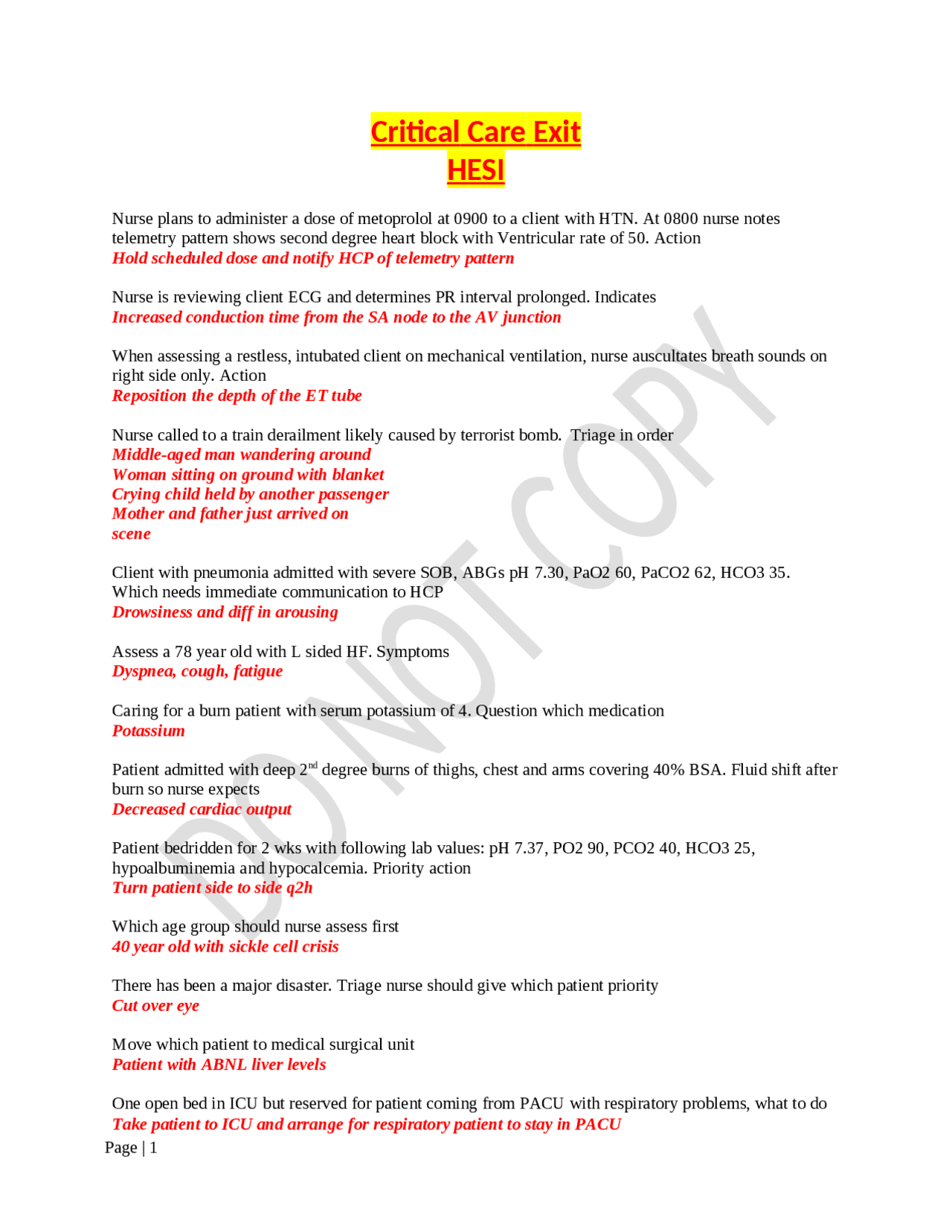 Critical Care Nursing Exam Study Guide: Practice Questions and Answers ...