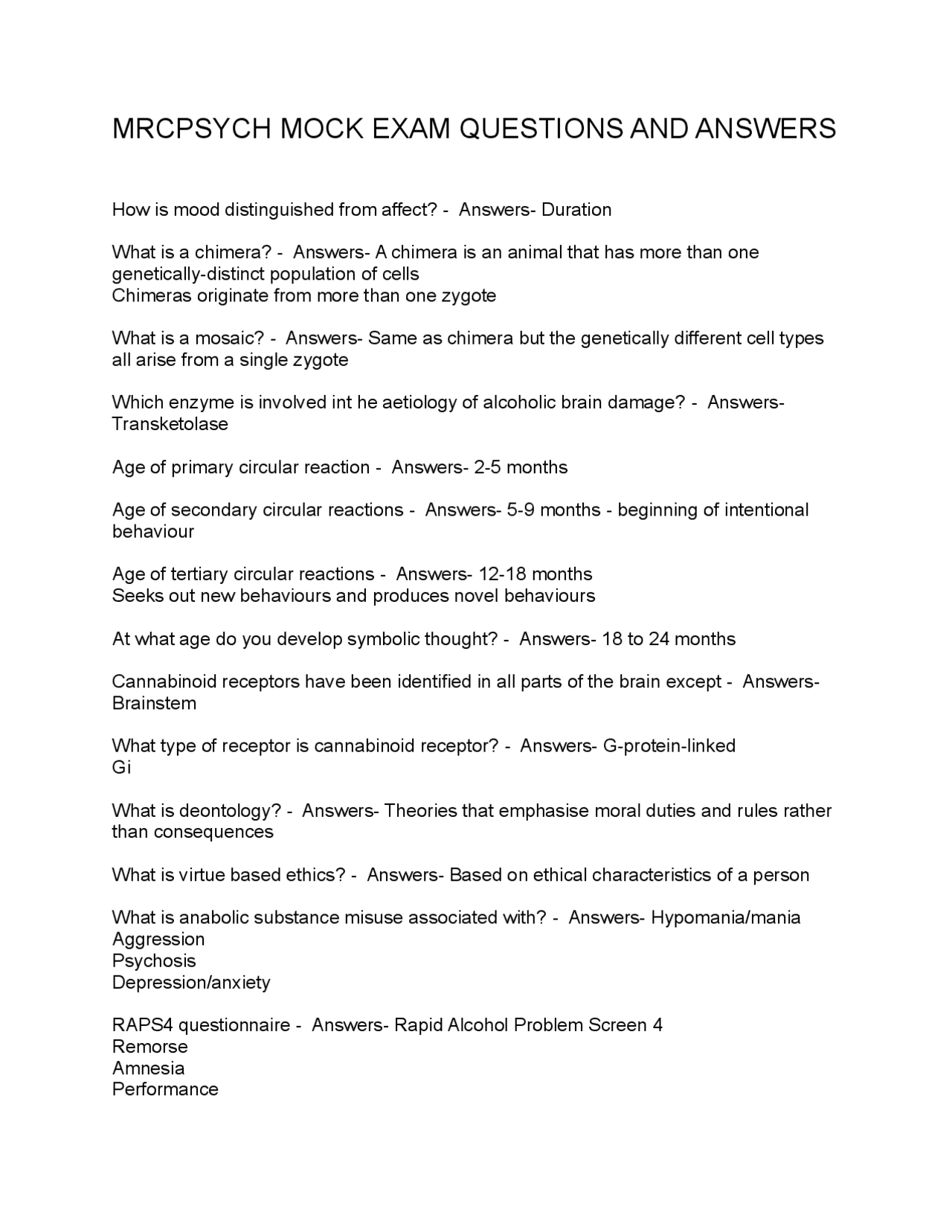 MRCPSYCH Mock Exam Questions and Answers: A Comprehensive Guide to ...