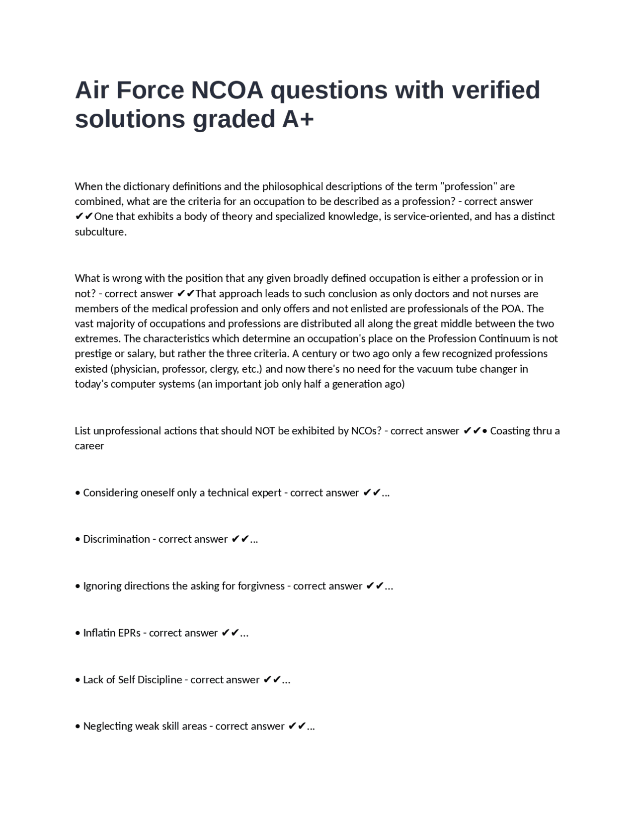 Air Force NCOA Questions and Answers: Professionalism and National ...