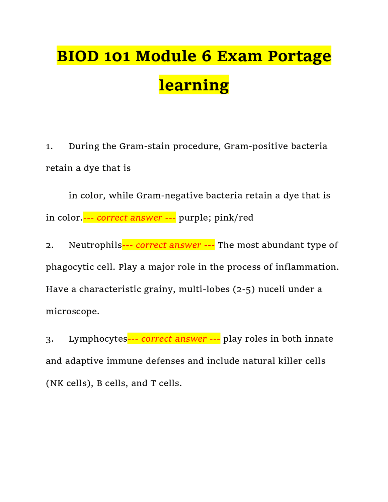 BIOD 101 Module 6 Exam Portage learning | Exams Biology | Docsity
