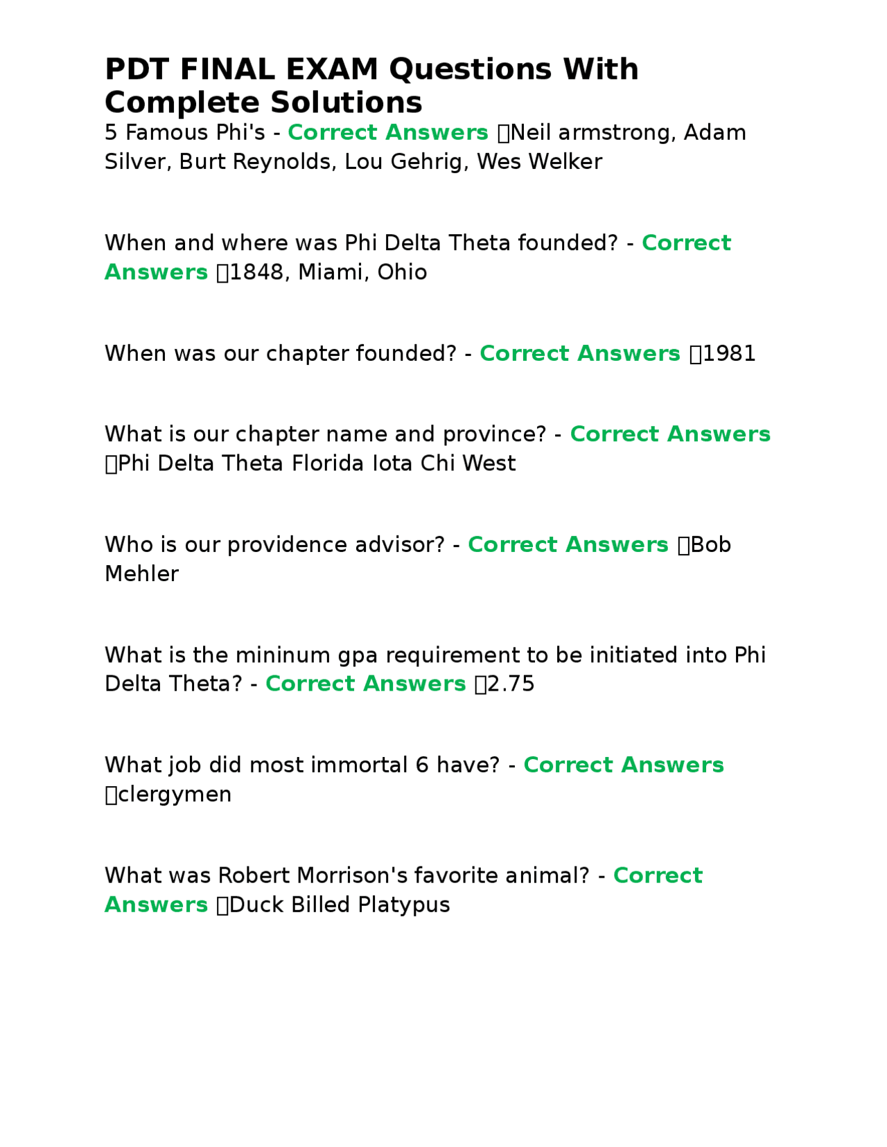 PDT FINAL EXAM Questions With Complete Solutions | Exams Nursing | Docsity