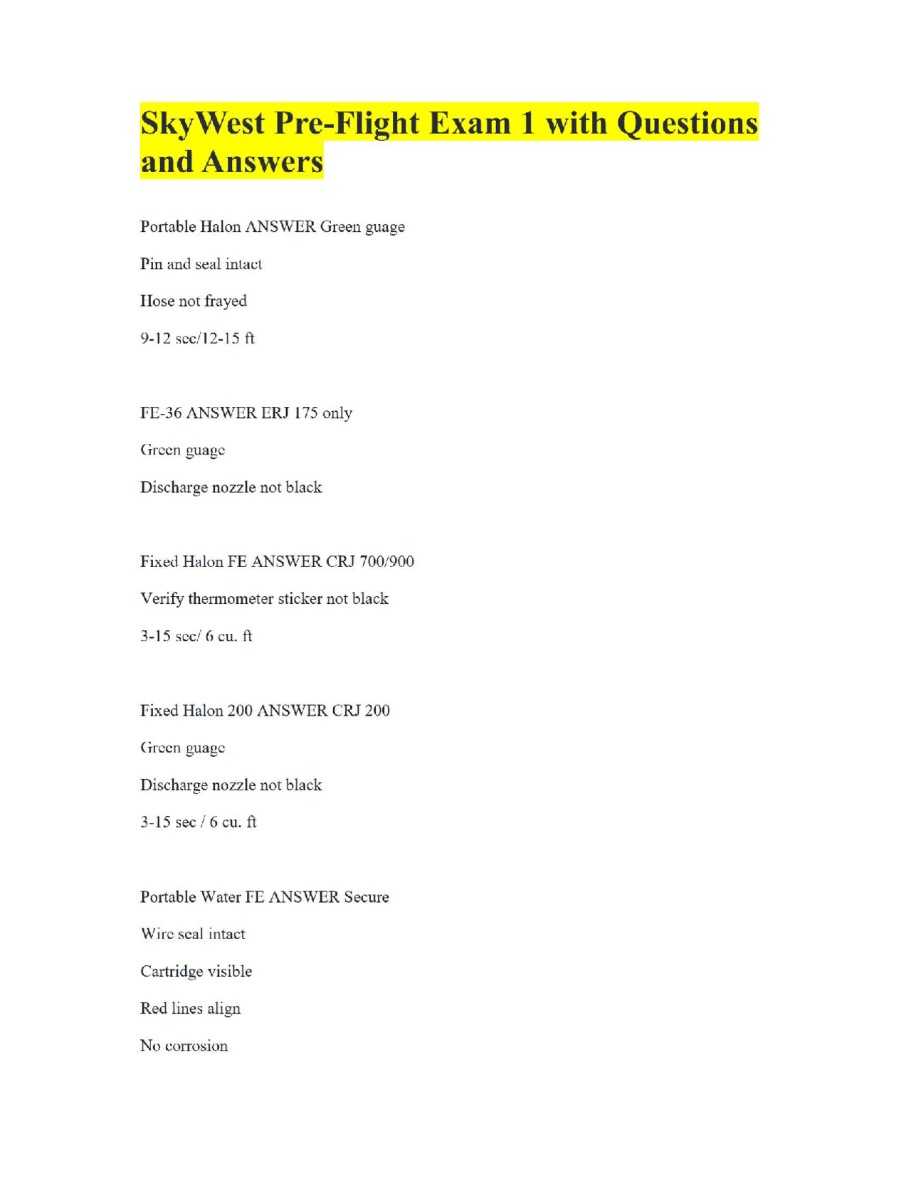 SkyWest Pre-Flight Exam 1 with Questions and Answers | Exams Aviation ...