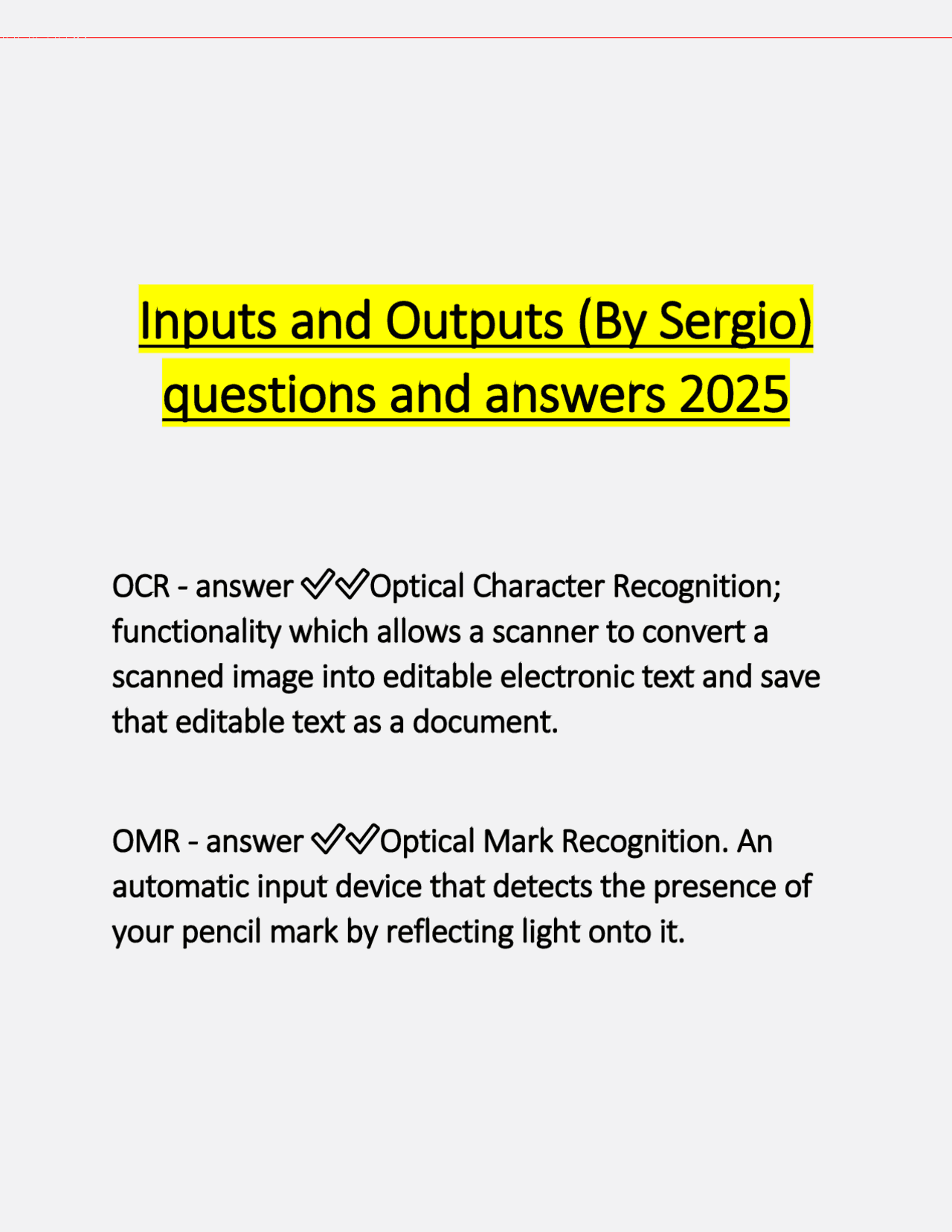 Input Devices: Questions and Answers | Exams Nursing | Docsity