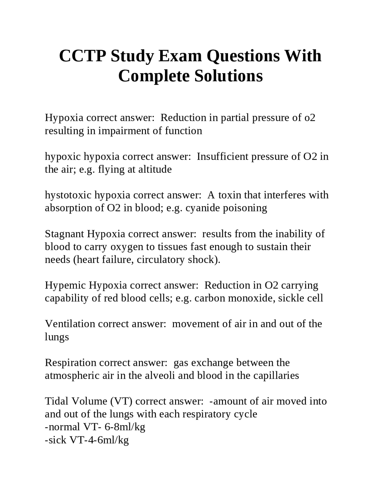 CCTP Study Exam Questions With Complete Solutions | Exams Nursing | Docsity