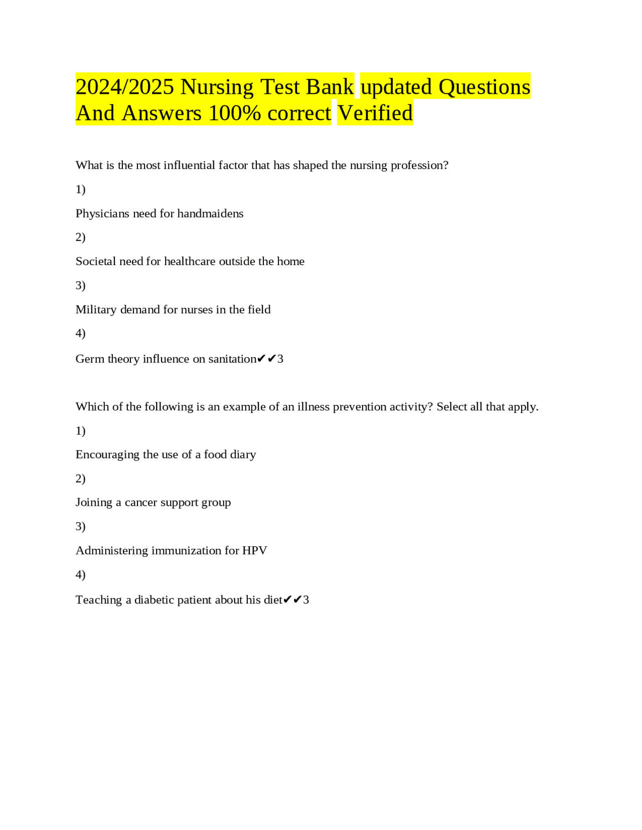 Nursing Test Bank: Multiple Choice Questions and Answers | Exams ...