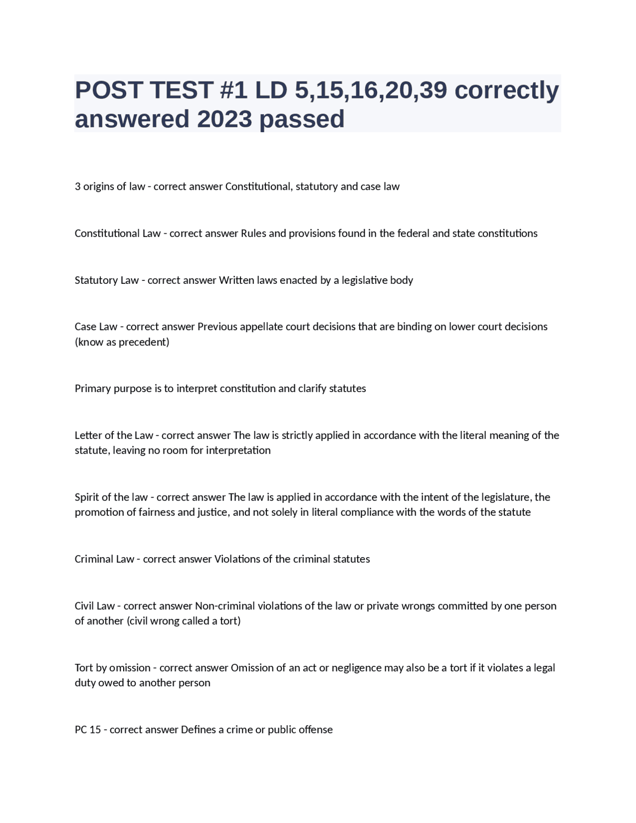 POST TEST #1 LD 5,15,16,20,39 correctly answered 2023 passed.docx ...