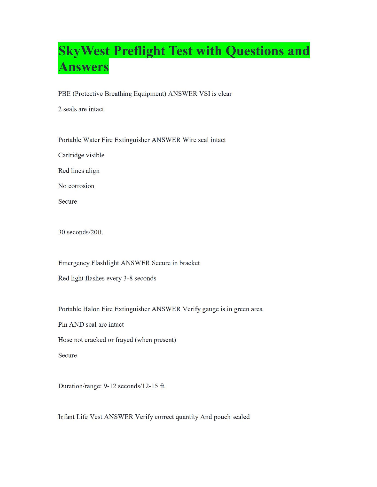 SkyWest Preflight Test with Questions and Answers | Exams Aviation ...