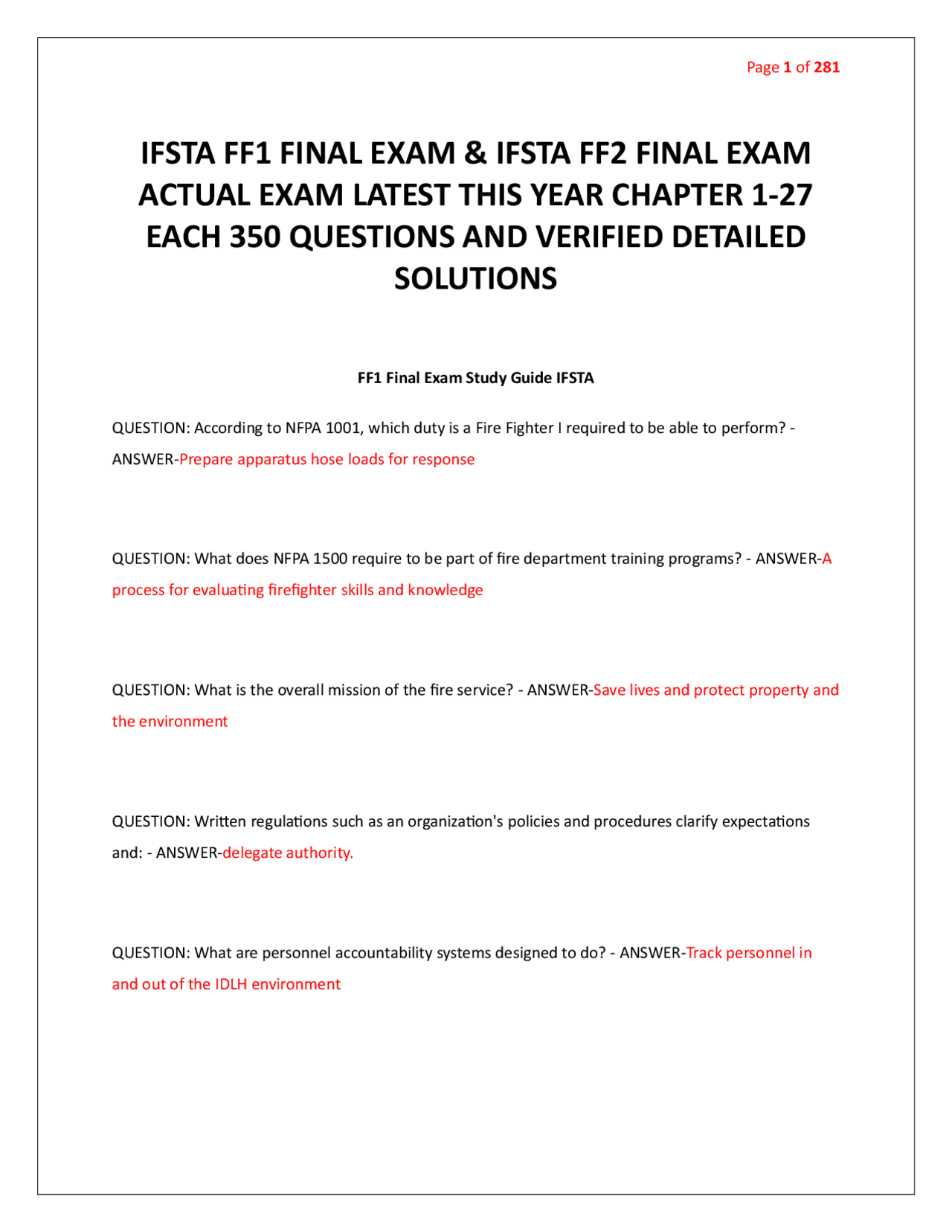 IFSTA FF1 & FF2 Final Exam Study Guide: Comprehensive Questions and ...