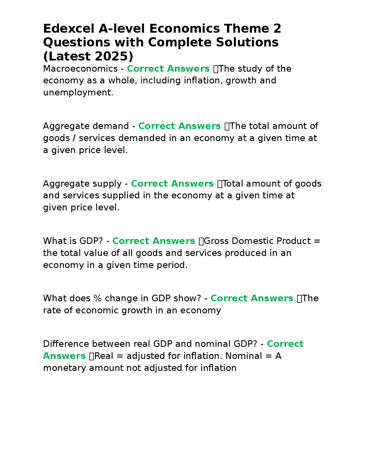 Edexcel A-level Economics Theme 2 Questions with Complete Solutions ...