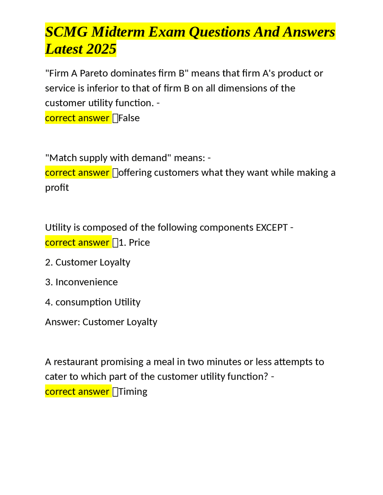 SCMG Midterm Exam Questions And Answers Latest 2025 | Exams Marketing ...