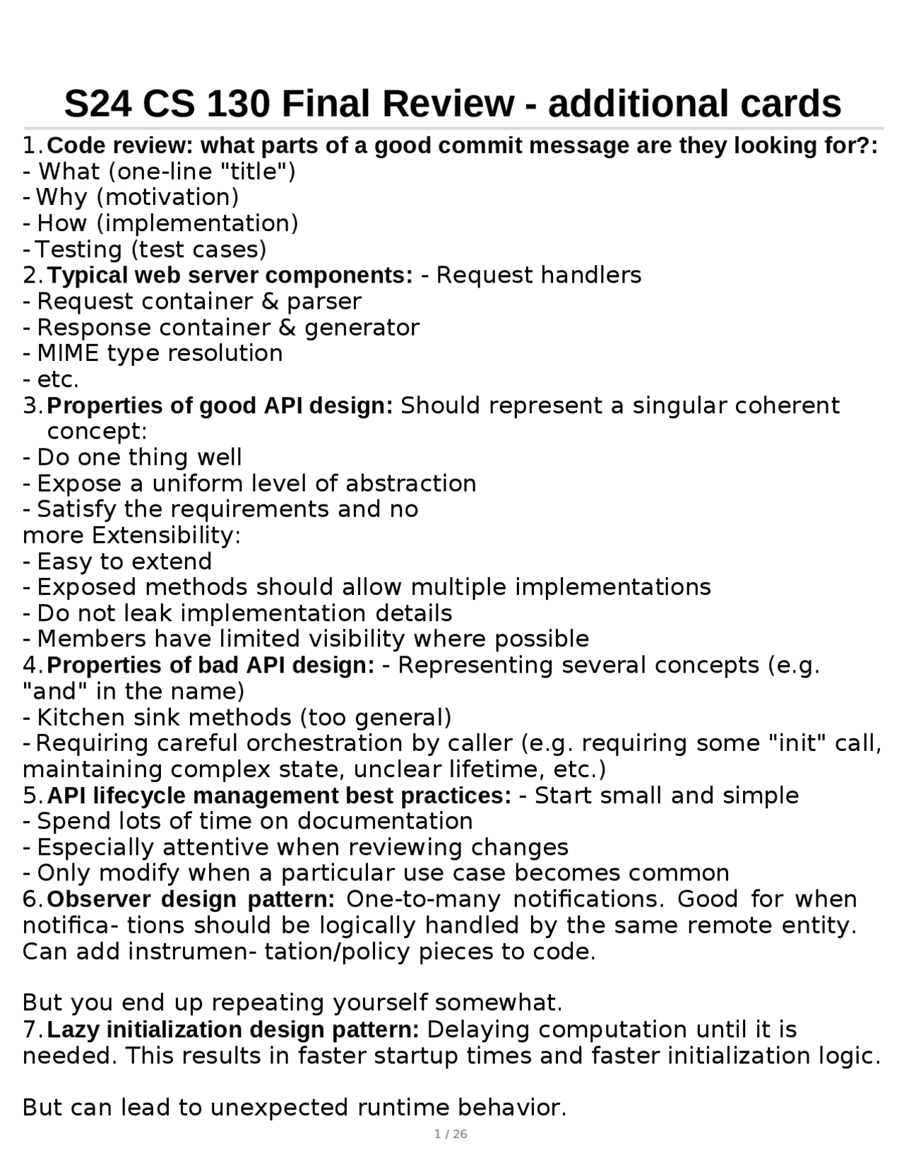 CS 130 Final Review: Code, Design, and Deployment | Study Guides ...
