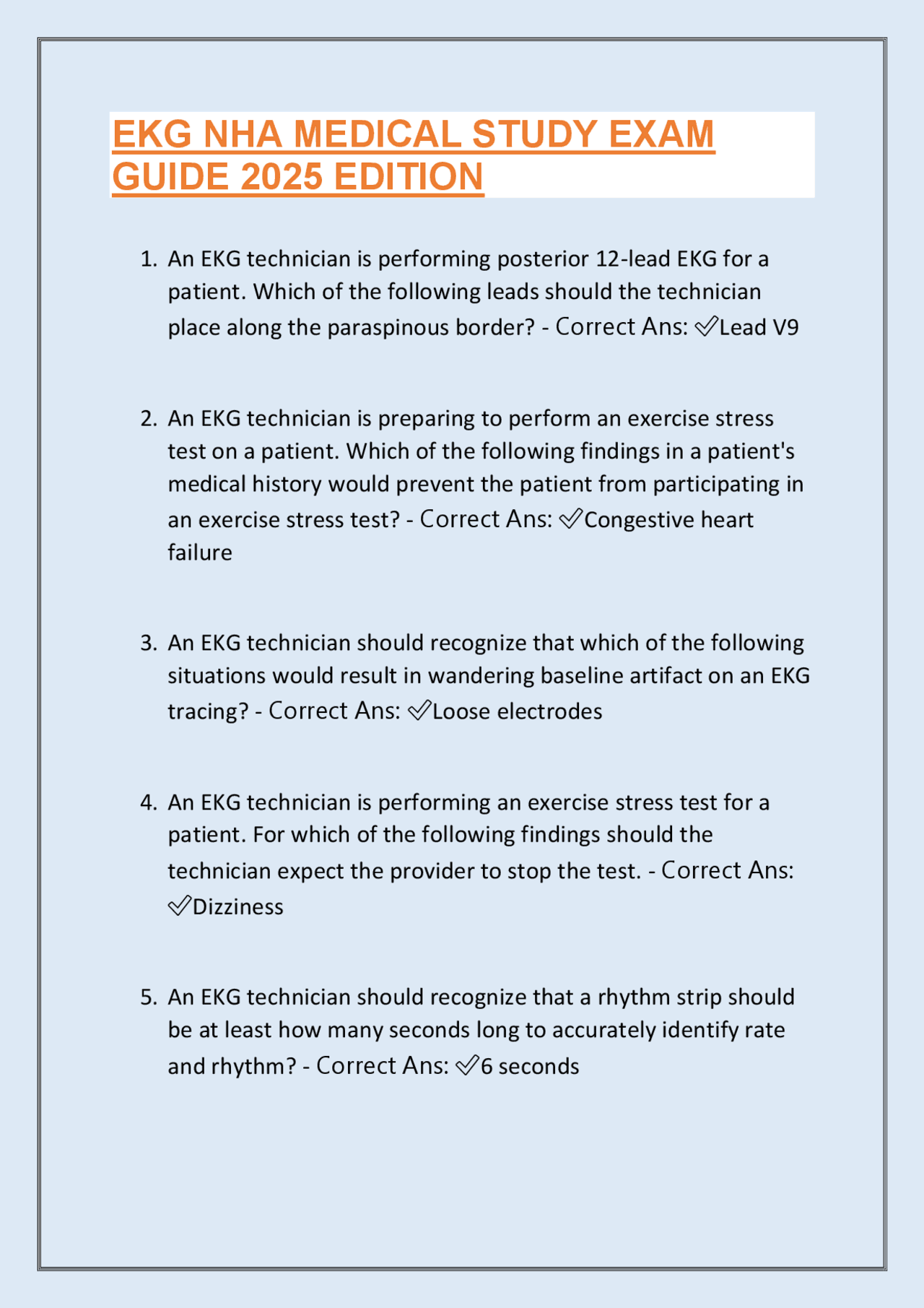 EKG NHA Medical Study Exam Guide 2025 Edition | Exams Nursing | Docsity