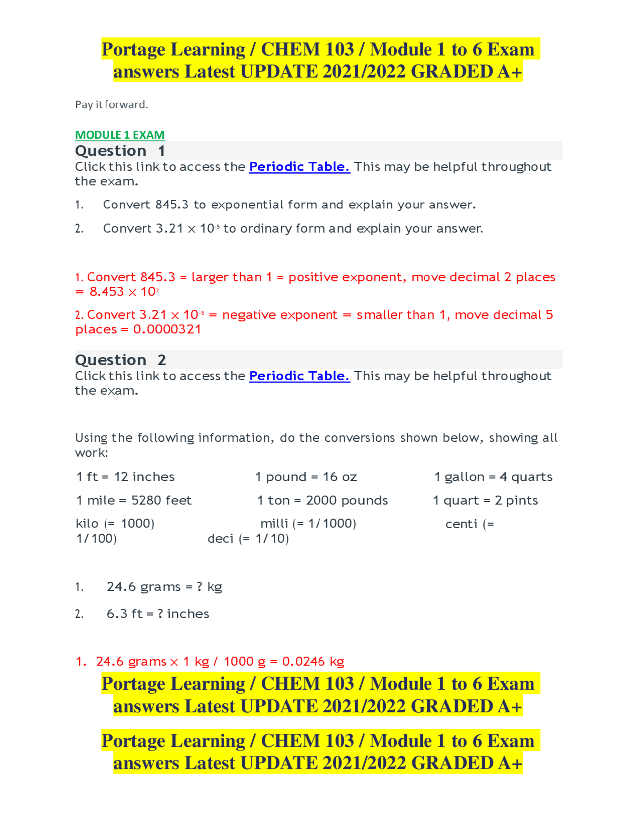 CHEM 103 Module 1 to 6 Exam Answers: A Comprehensive Guide to Chemistry ...