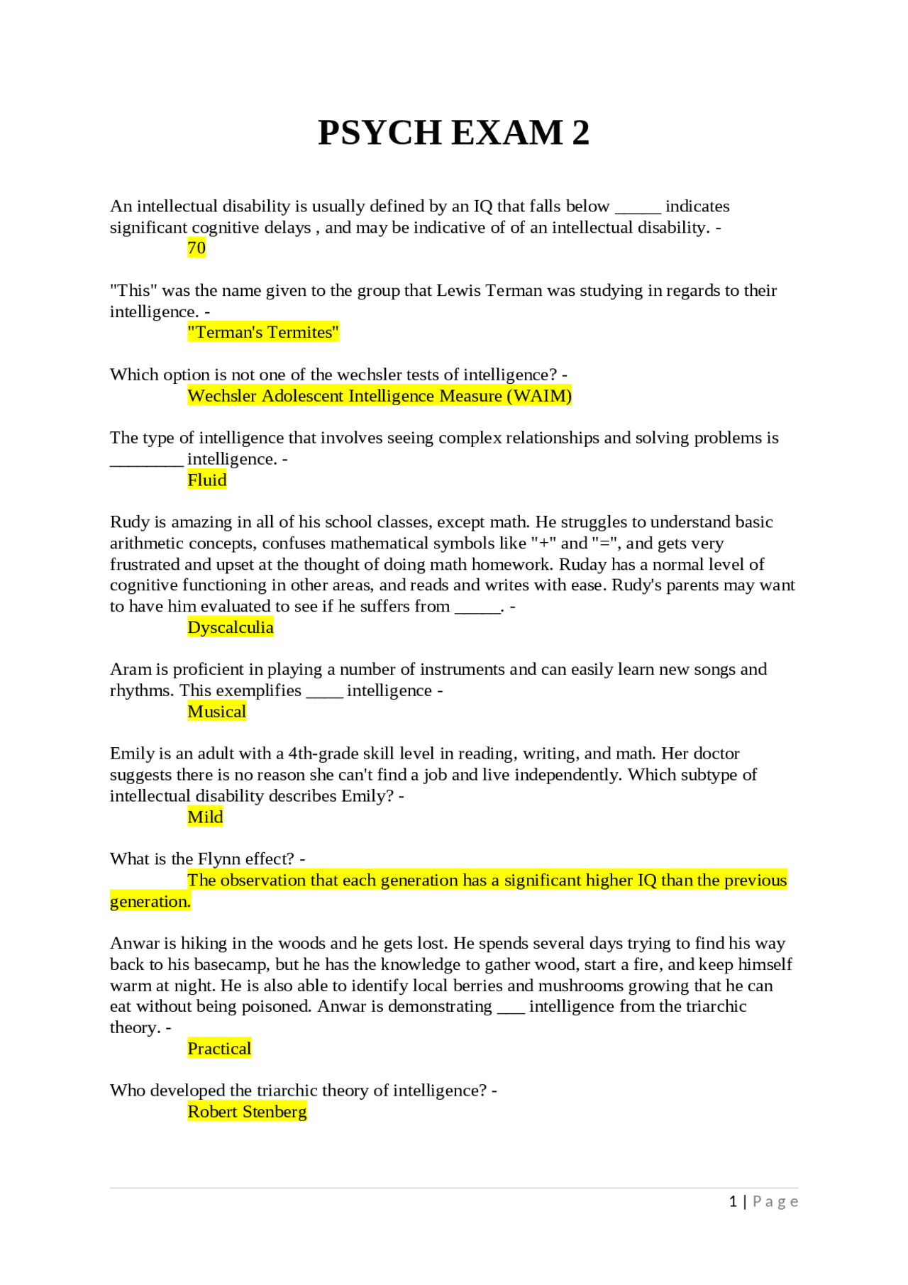 Psychology Exam 2: Multiple Choice Questions and Answers | Exams ...