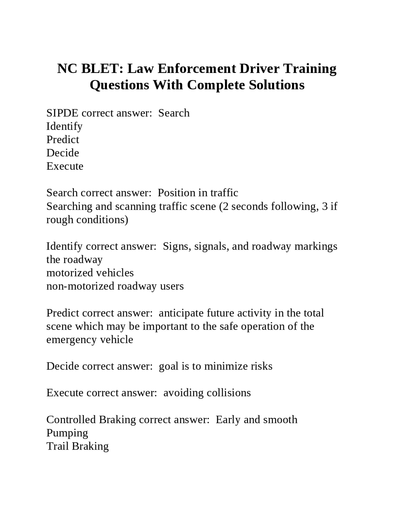 NC BLET: Law Enforcement Driver Training Questions With Complete ...