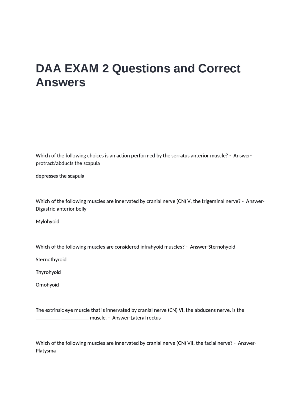 DAA EXAM 2 Questions and Correct Answers: Anatomy of the Human Body ...