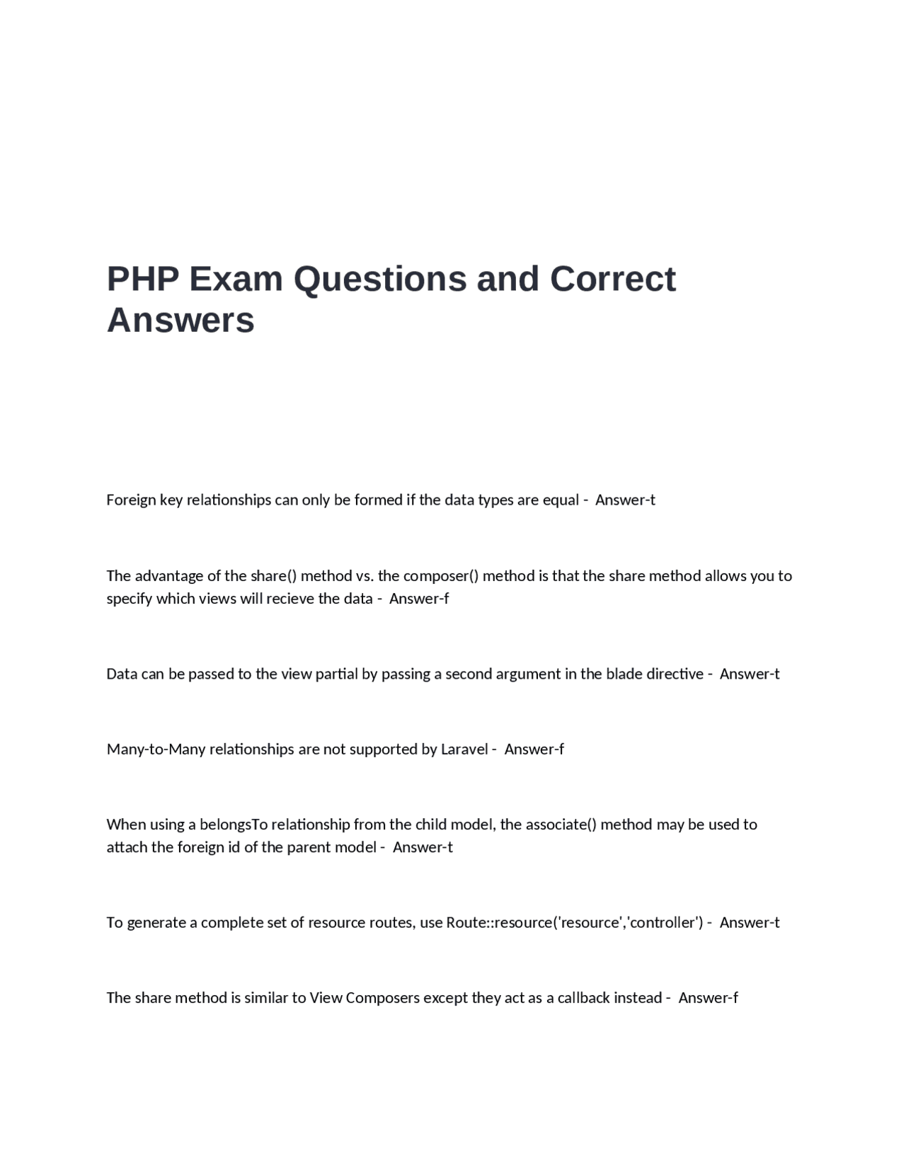 Php Practical Questions PHP Exam Questions and Answers: Testing Your Knowledge of Laravel ...