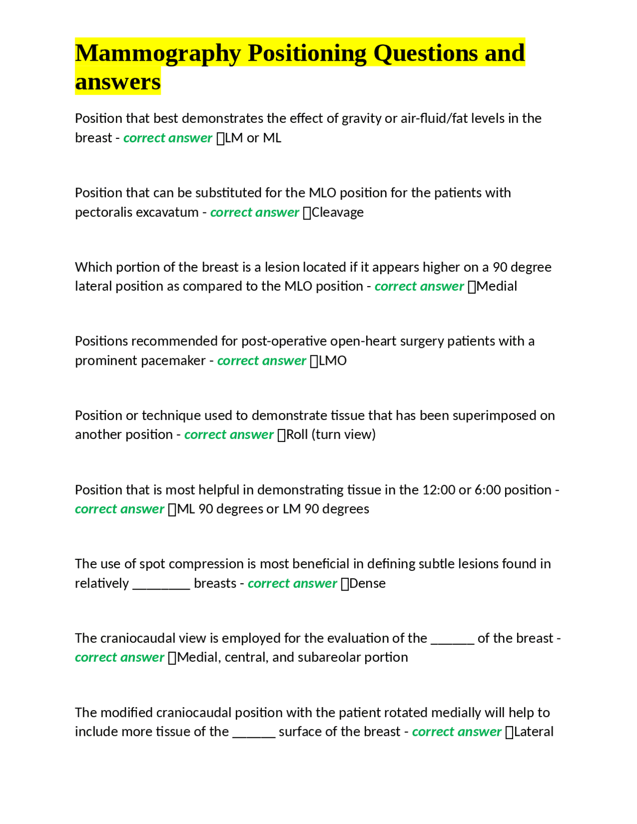 Mammography Positioning: Questions and Answers for Medical ...