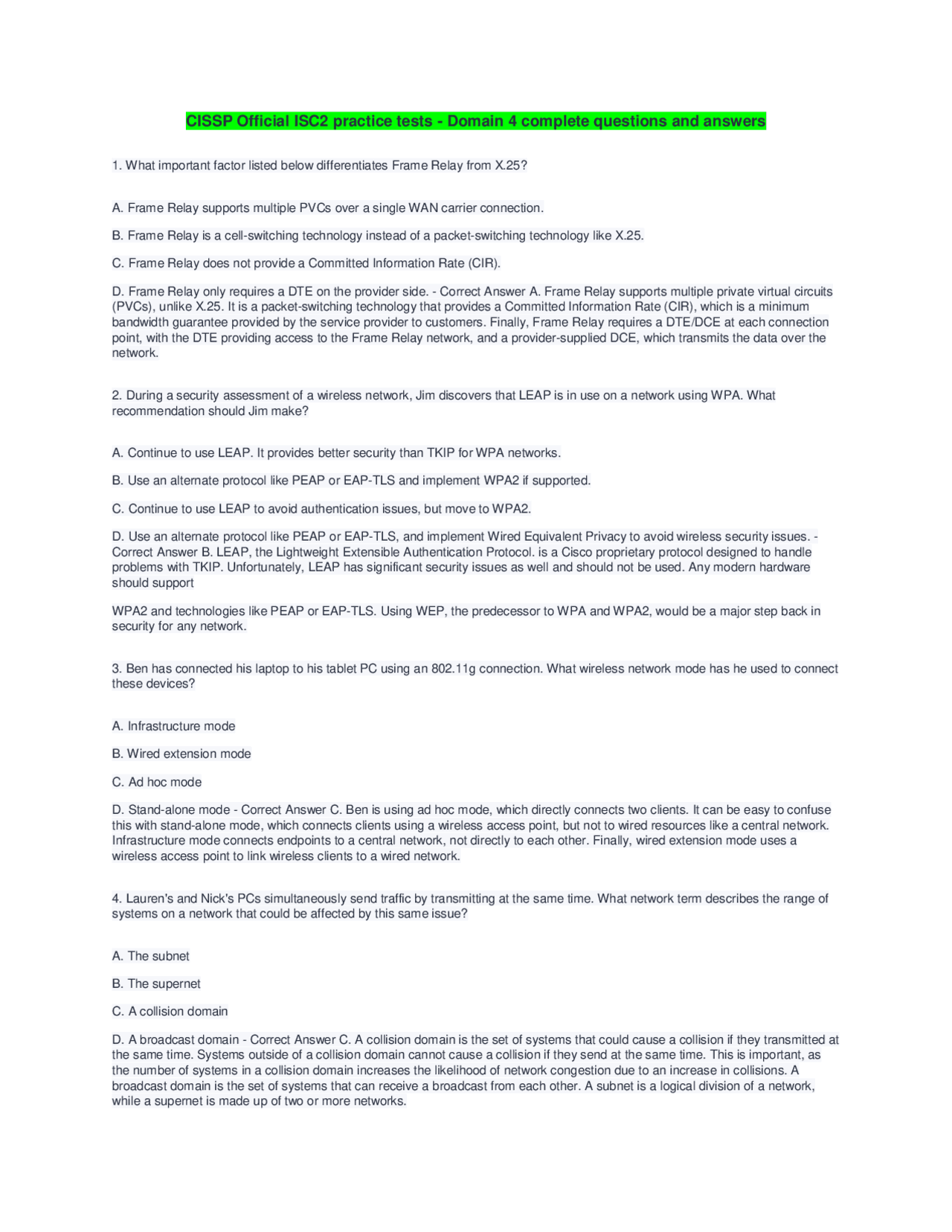 CISSP Official ISC2 practice tests - Domain 4 complete questions and ...