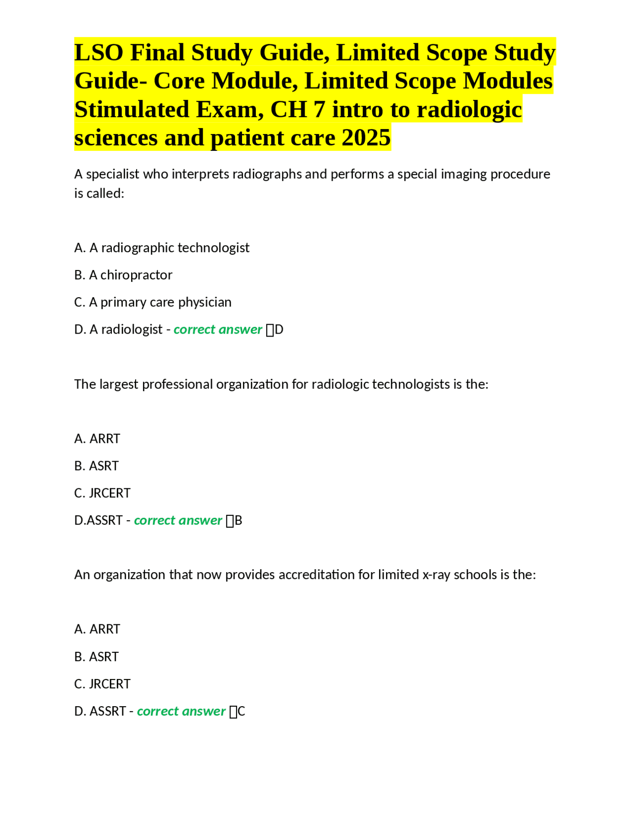 Scope Operat Radiologic Sciences and Patient Care: A Study Guide for Limited Scope ...