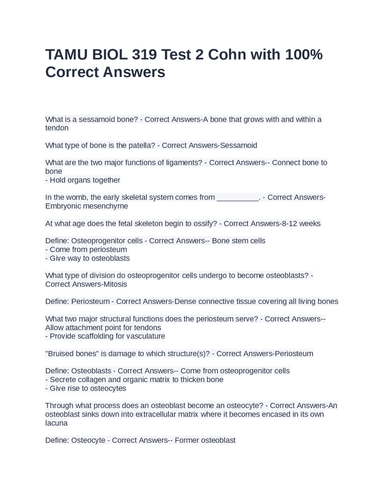 TAMU BIOL 319 Test 2 Cohn with 100% Correct Answers | Exams Nursing ...