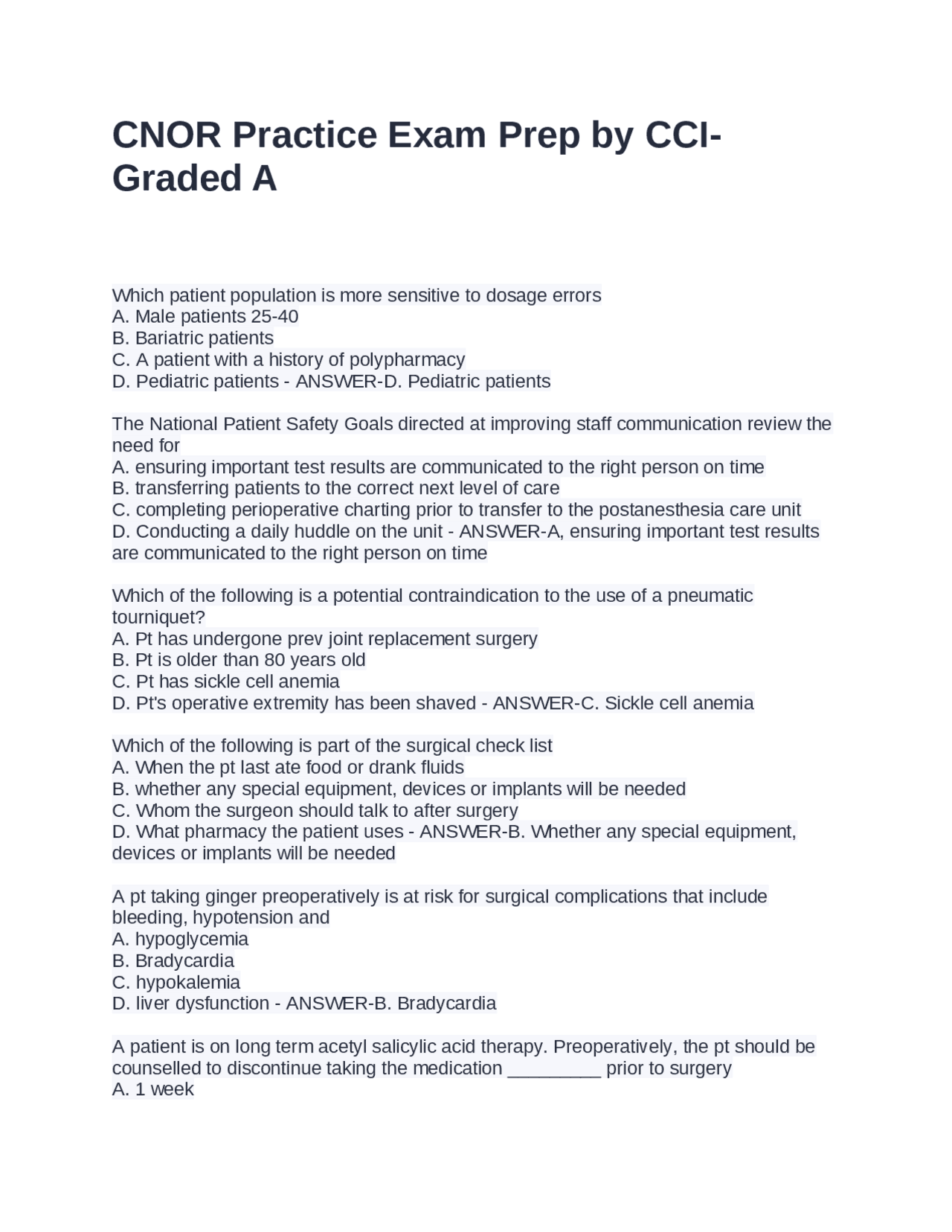 CNOR Practice Exam Prep: Multiple Choice Questions and Answers | Exams ...