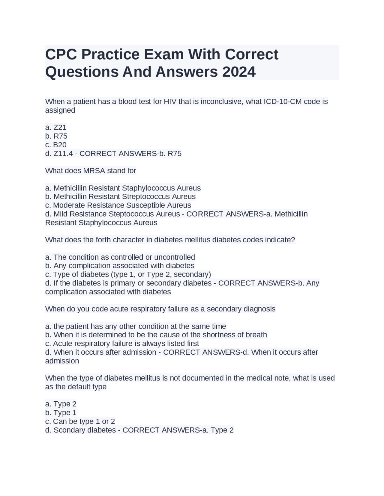 CPC Practice Exam: ICD-10-CM Coding Questions and Answers | Exams ...