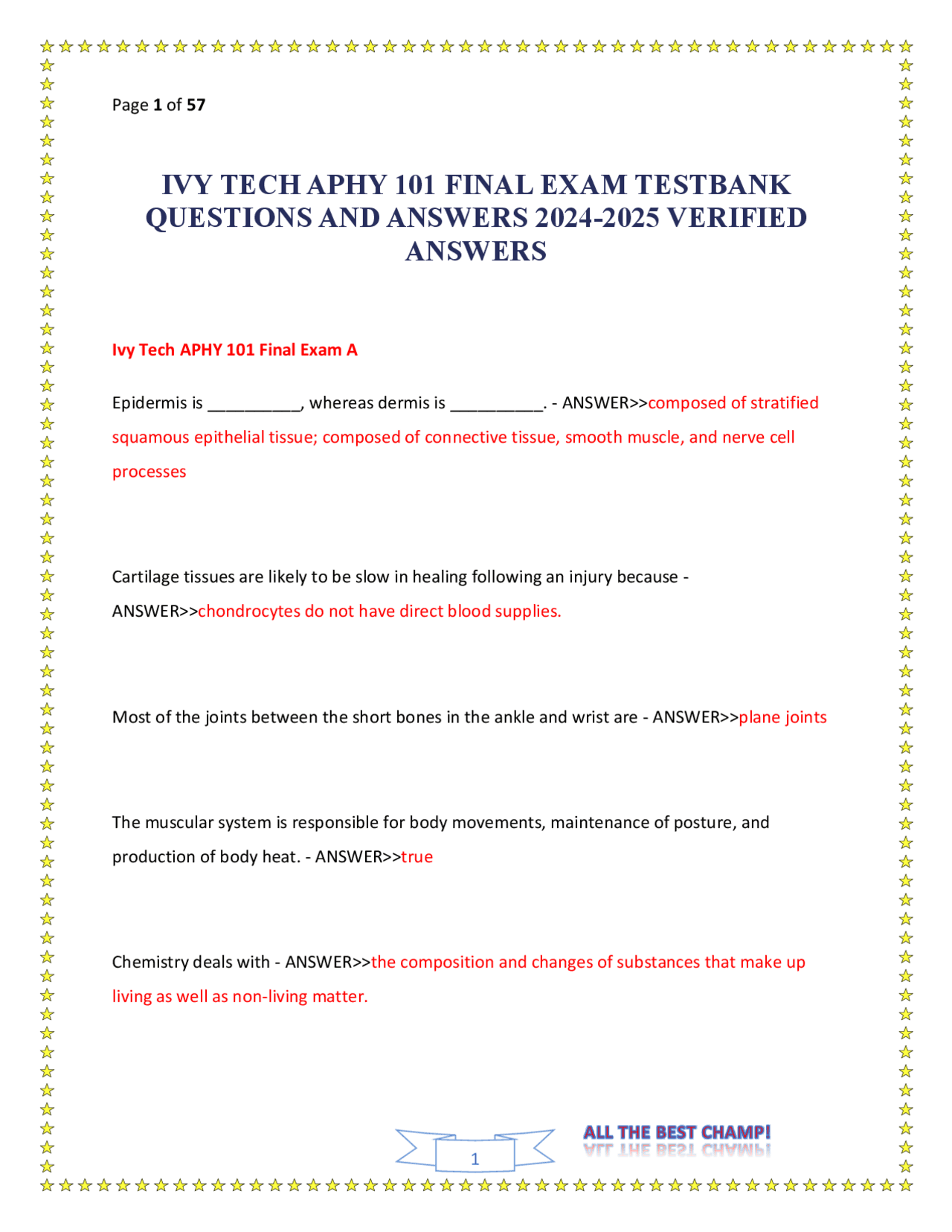 Ivy Tech APHY 101 Final Exam Testbank: Questions and Answers 2024-2025 ...